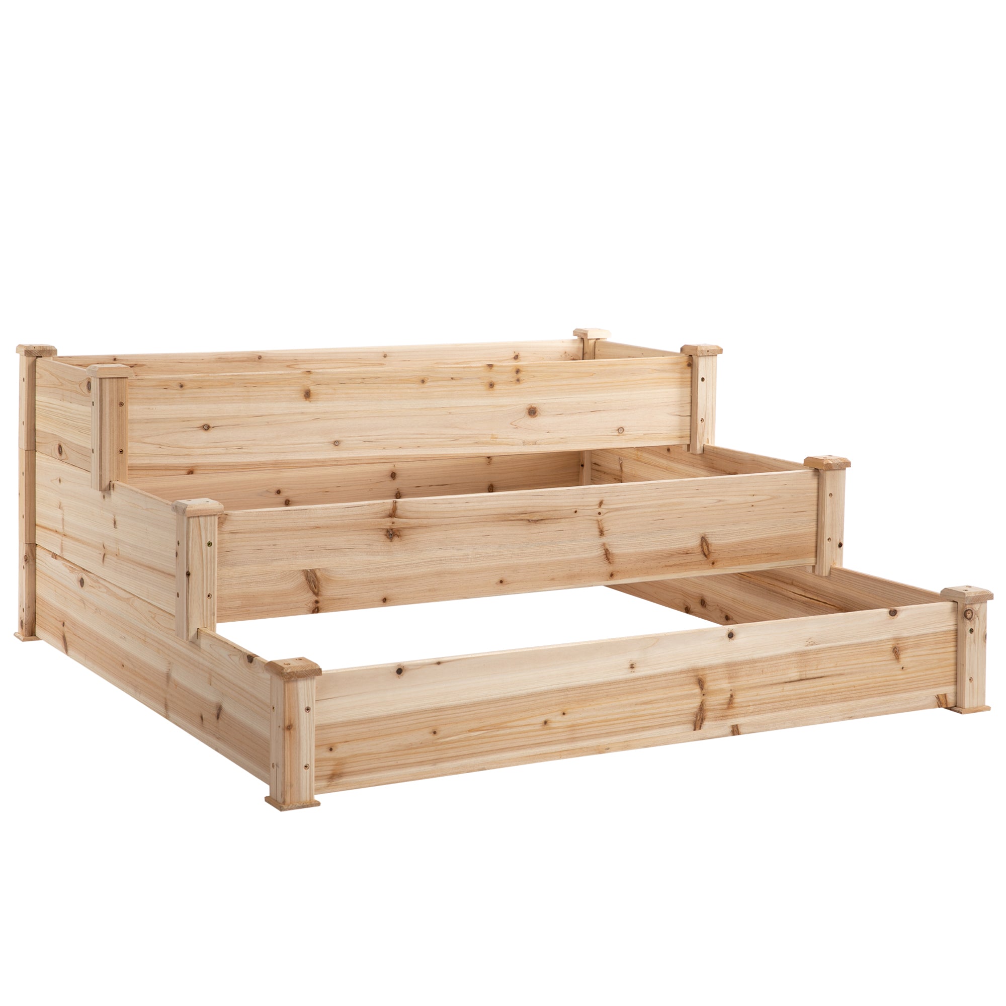 470L Raised Garden Bed, 3-Tier Planter Kit, Elevated Wooden Planters for Garden, Yard & Patio, 124 x 124 x 56 cm