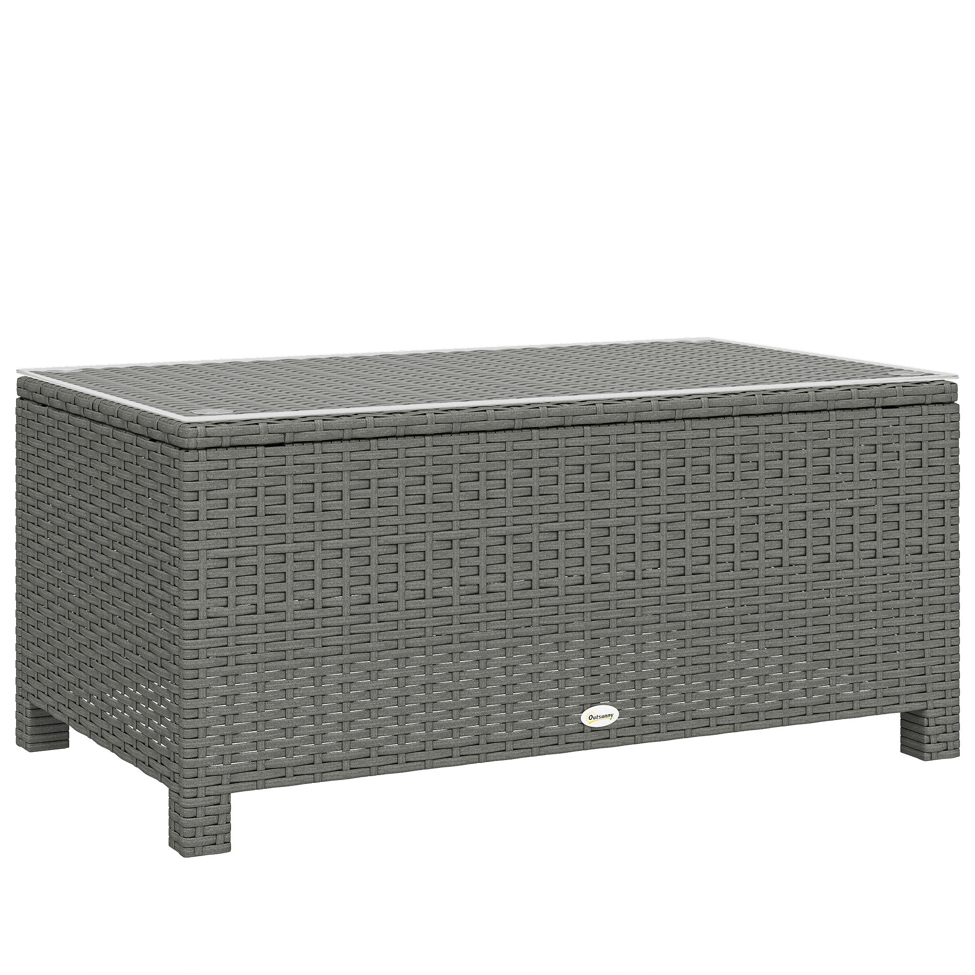 Rattan Garden Coffee Table with Glass Top, Light Grey