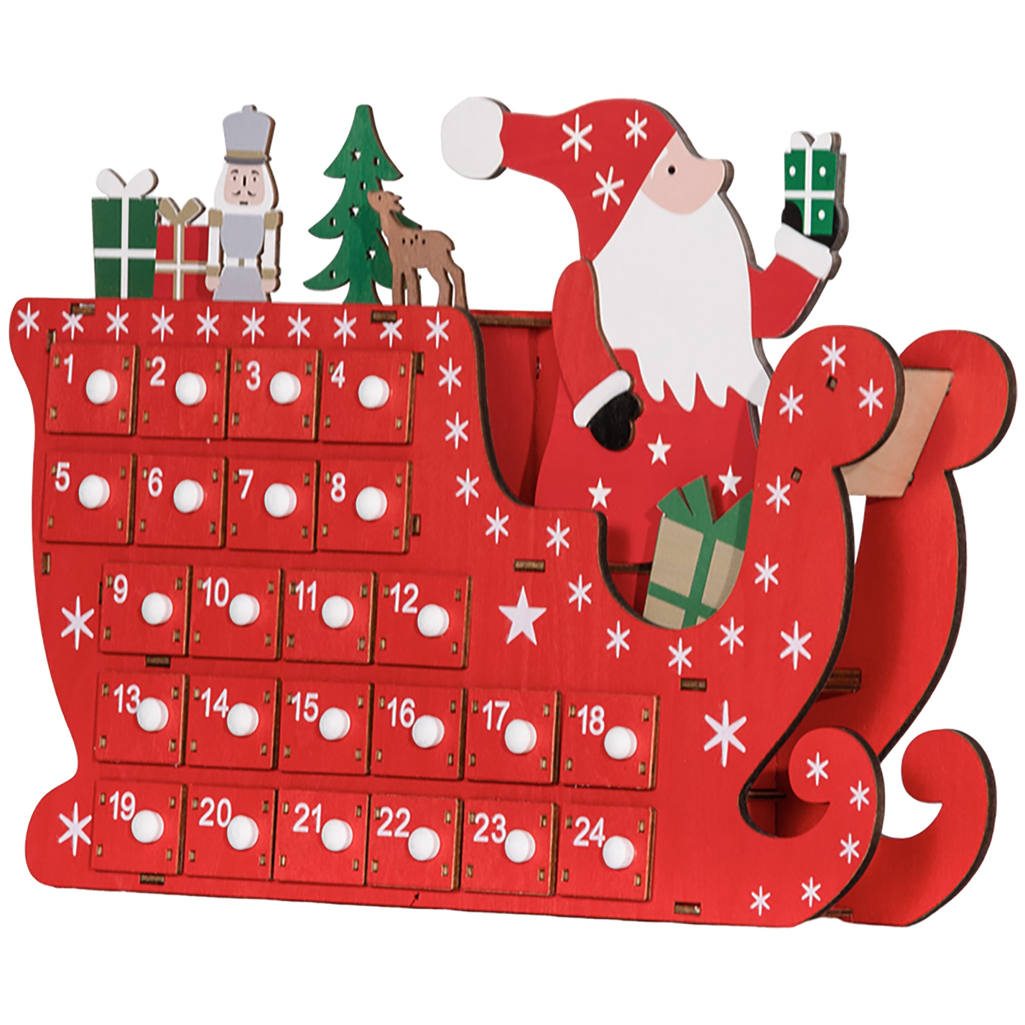 24-Drawer Reusable Santa Sleigh Christmas Advent Calendar