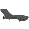 Patio Wicker Chaise Lounge Chair with Adjustable Backrest and Wheels - Dark Grey
