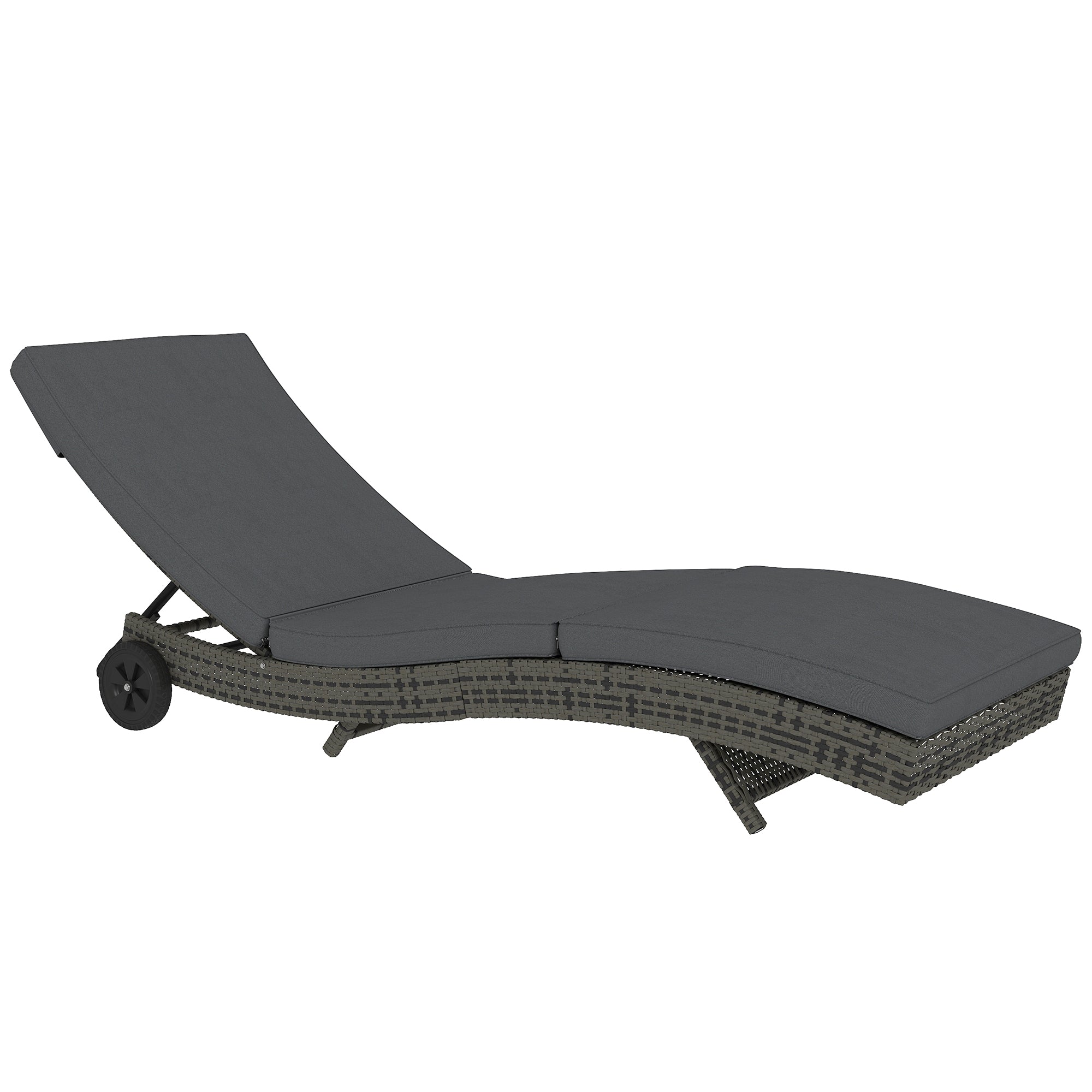 Patio Wicker Chaise Lounge Chair, Outdoor PE Rattan Sun Lounger with Adjustable Backrest and 2 Wheels, Dark Grey