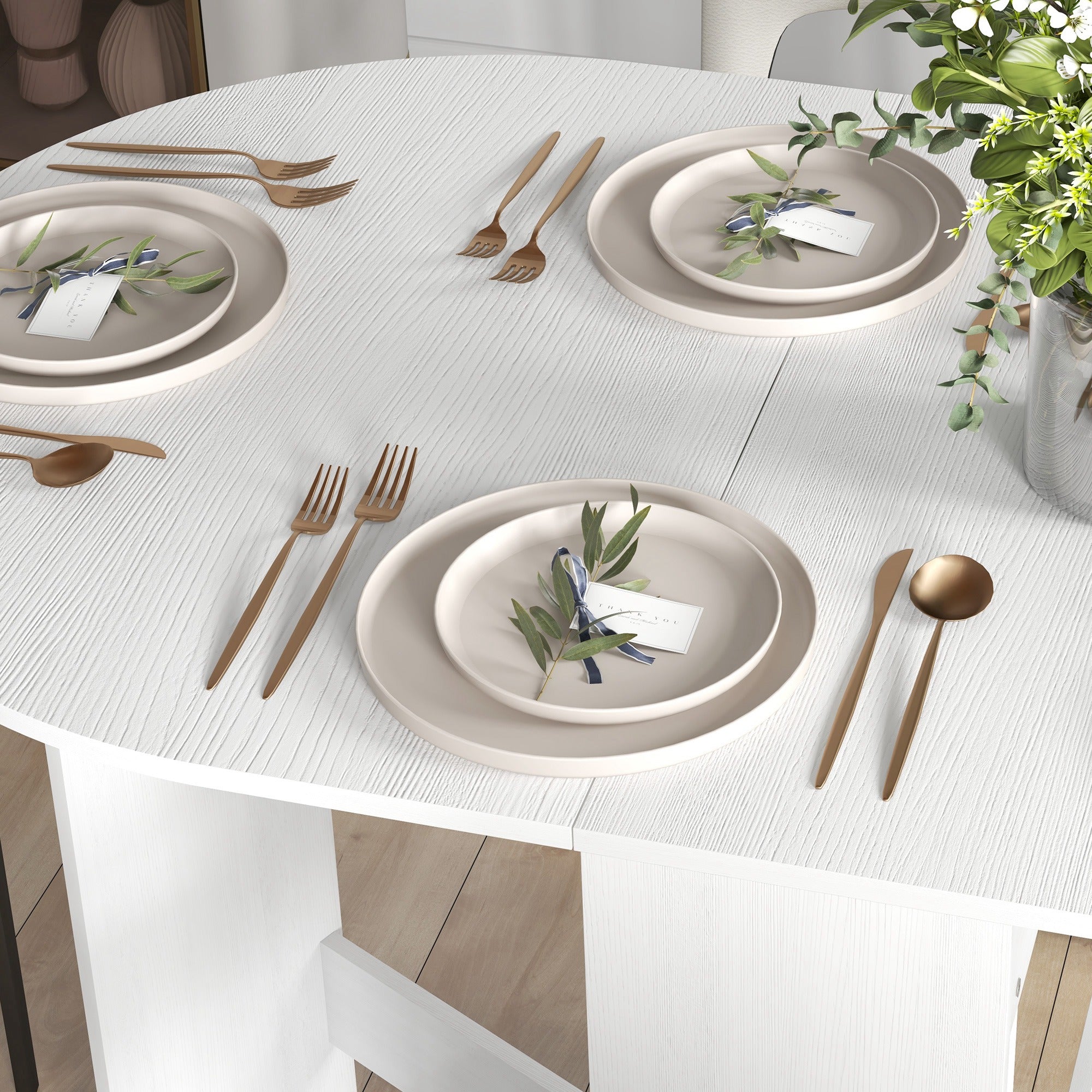 Folding Drop Leaf Oval Dining Table for Small Spaces - Ash Wood-Effect
