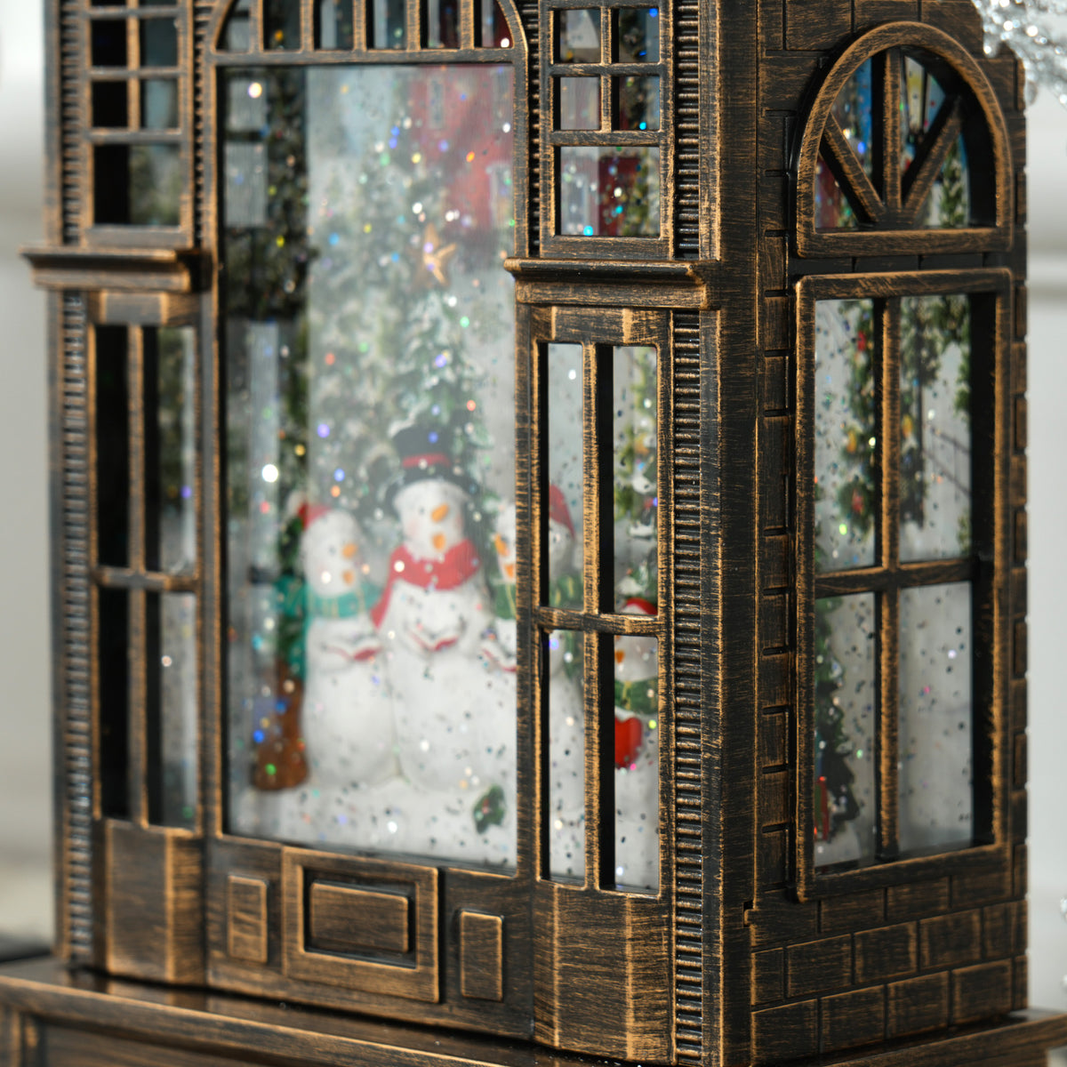 Christmas Musical Snow Globe Lantern with Lights and Swirling Glitter - Bronze Tone