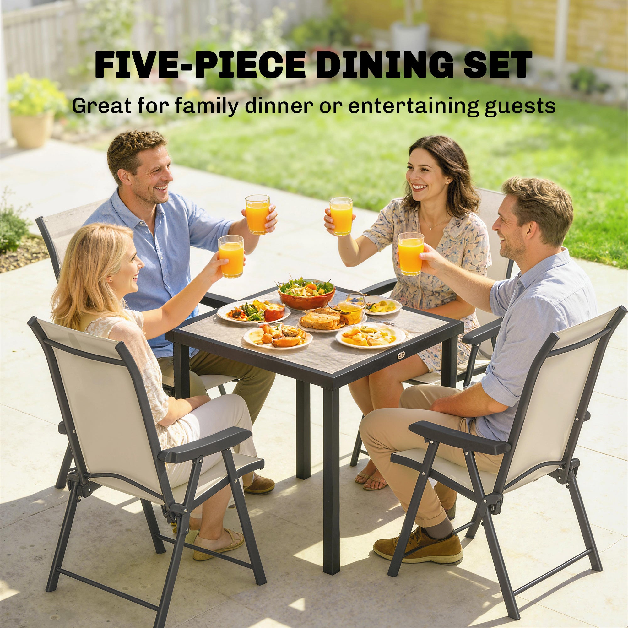 5 Pieces Outdoor Dining Set, Garden Dining Set for 4 with Square Table and Folding Chairs, Brown