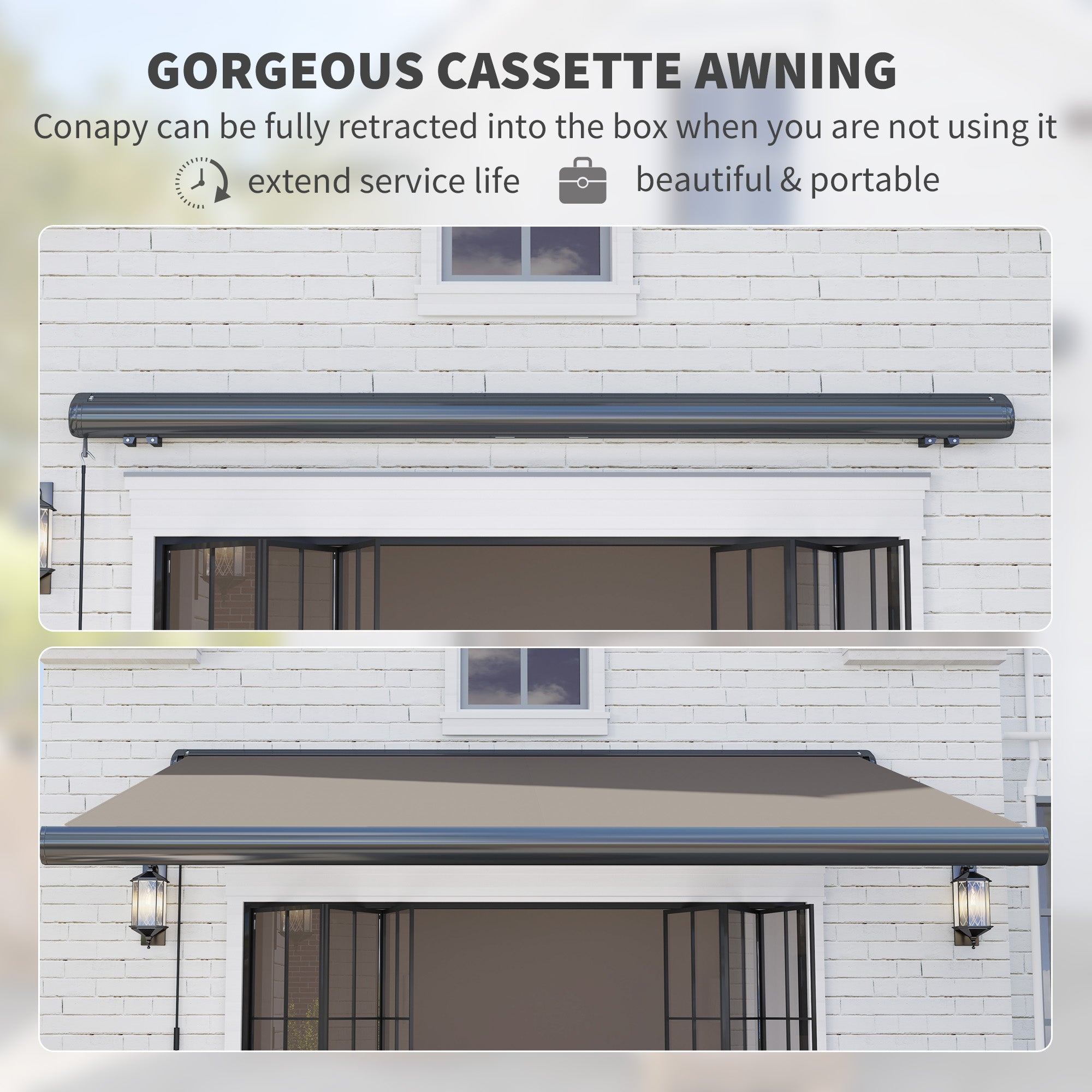 3.5 x 3 Metre Electric Retractable Awning Set - UV50+ Light Grey