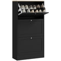 Modern Compact Three-Drawer Shoe Storage Cabinet with Adjustable Shelves - Black