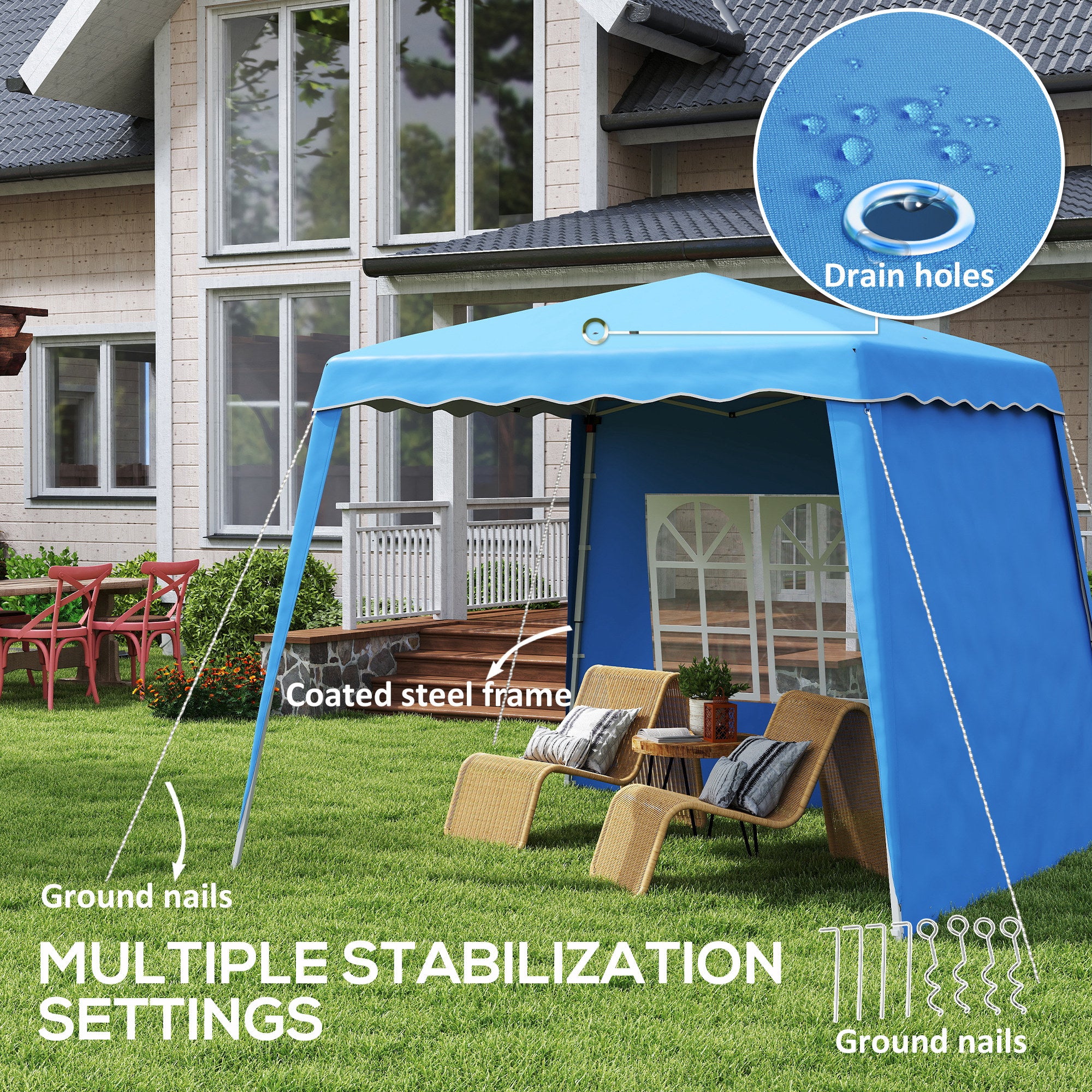 2.4m Pop Up Gazebo with Sides UV50+ Protection - Blue
