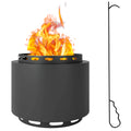 48.5cm Portable Smokeless Wood Burning Fire Pit with Poker for Garden Camping Bonfire - Dark Grey
