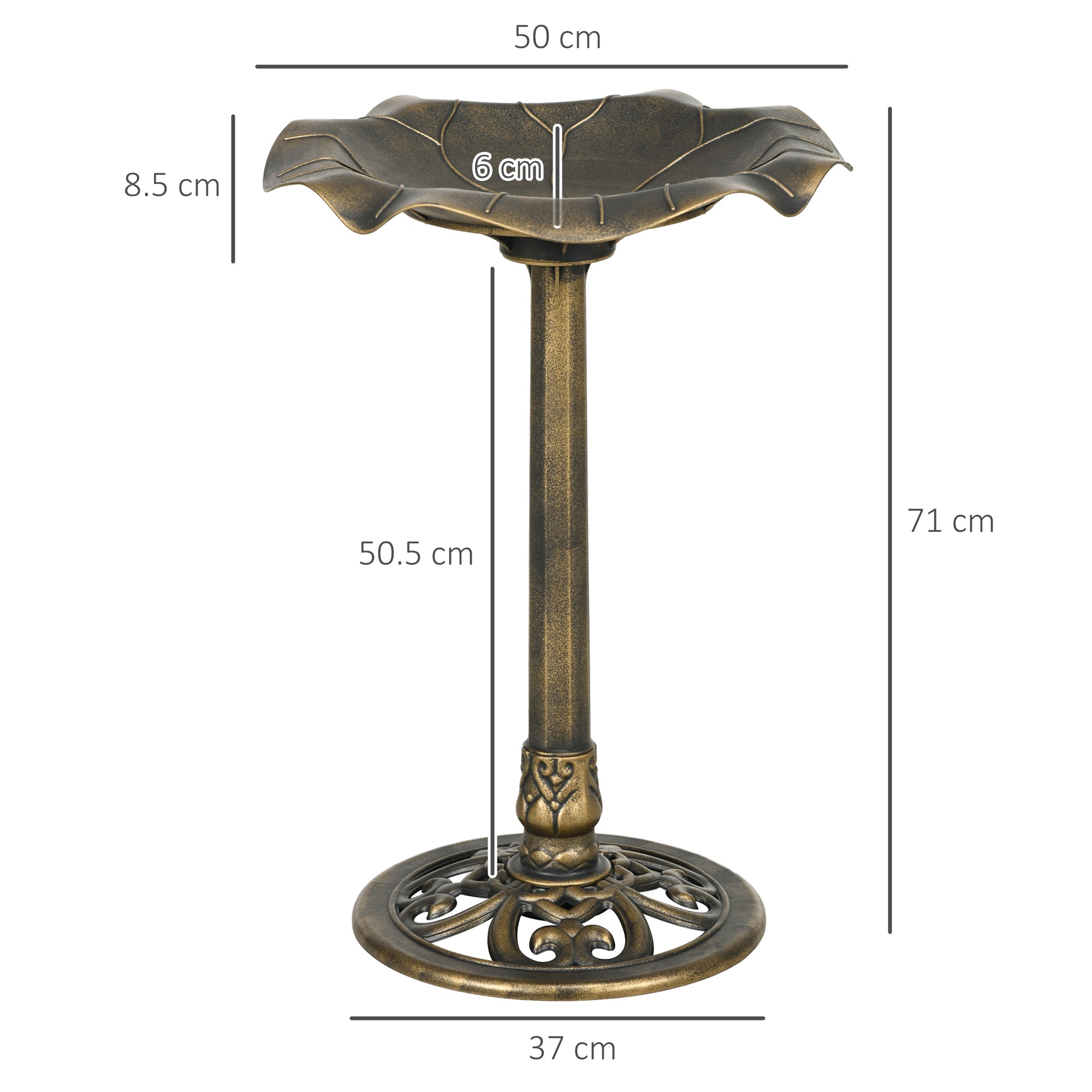 71cm Standing Pedestal Bird Bath with Lotus Leaf Basin for Garden - Bronze Tone