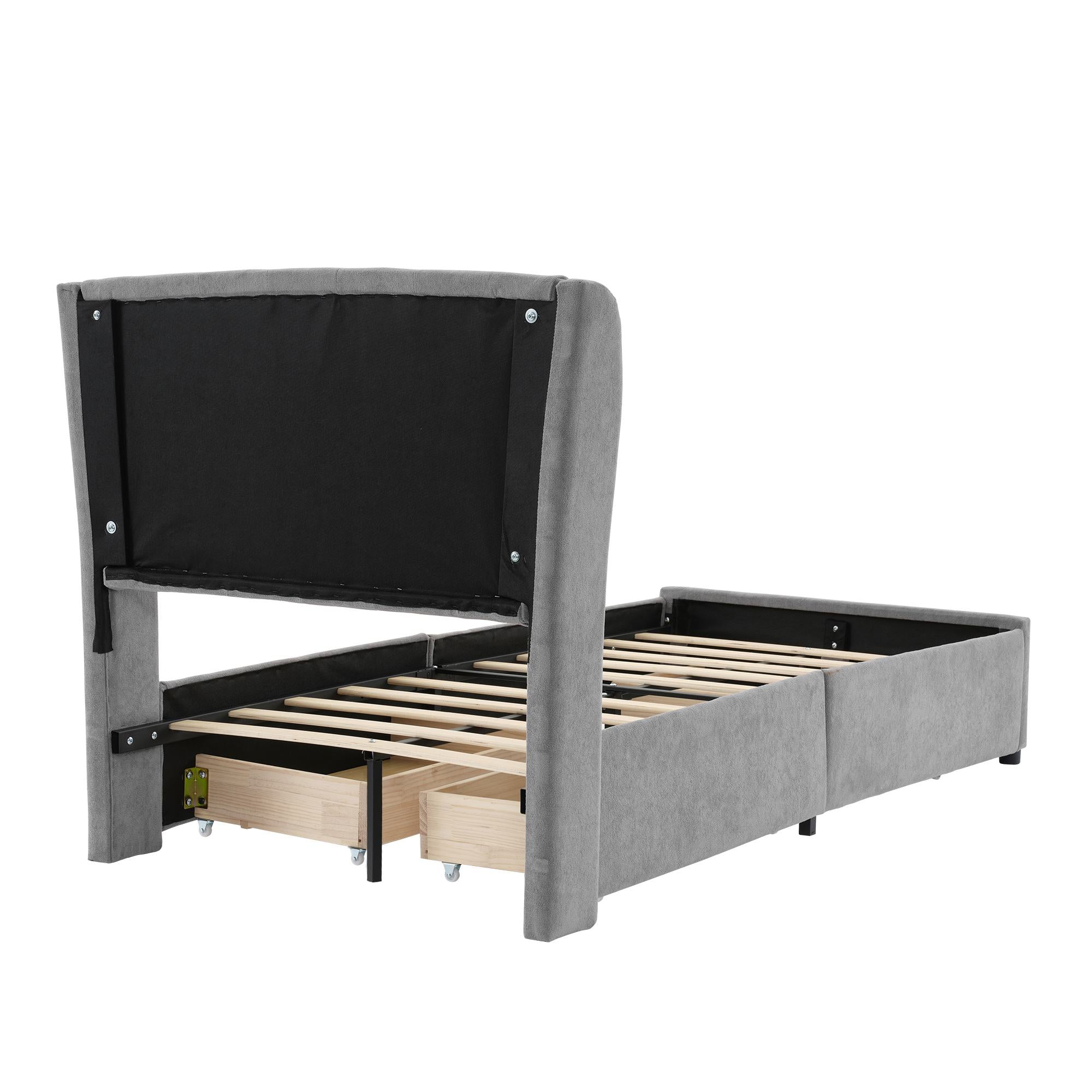 3FT Upholstered Storage Bed with 4 Drawers Grey