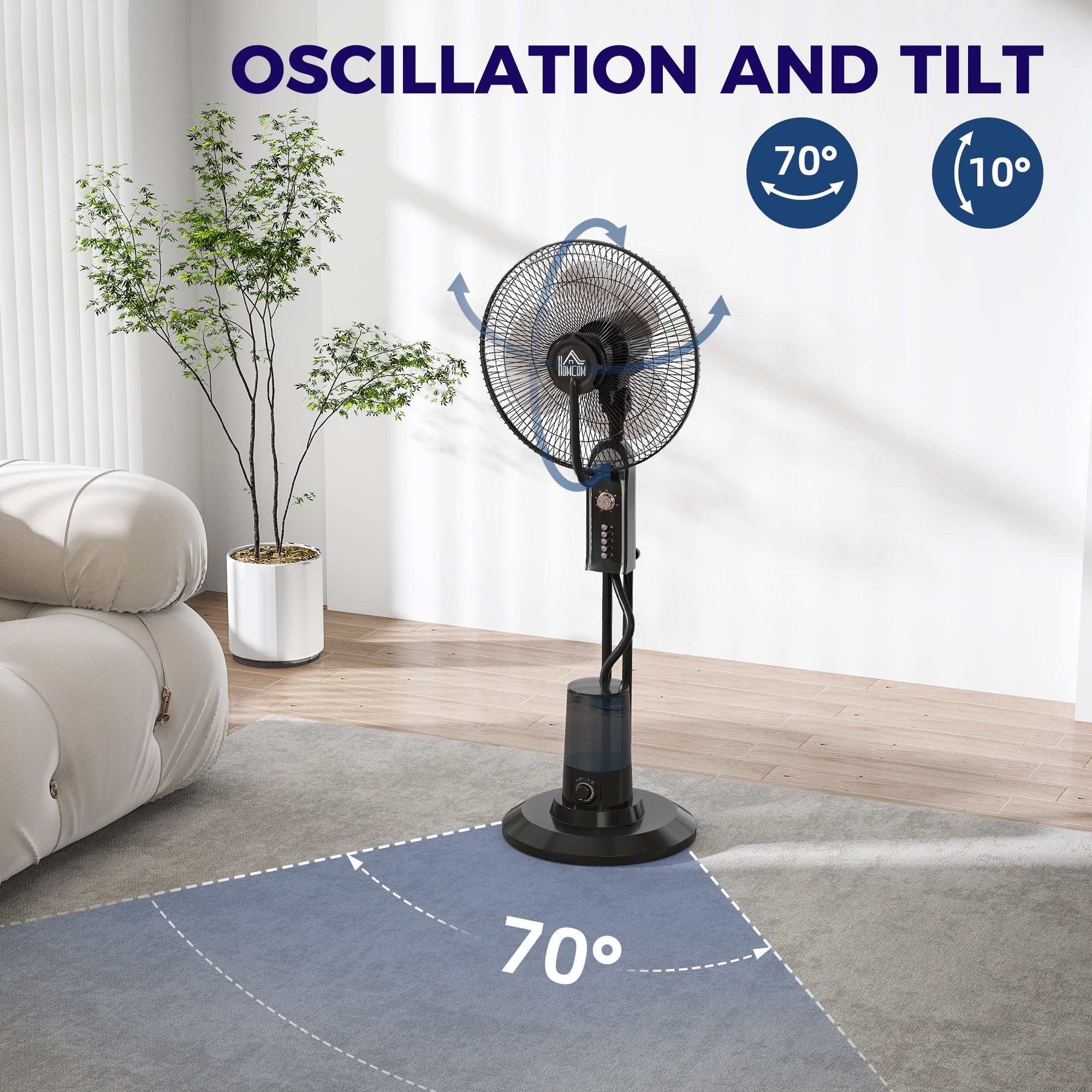Pedestal Fan with Water Mist Spray, Spray Misting Fan with 70° Oscillation, Tilt Head, 3 Speeds, 3 Modes, Adjustable Mist, 3.2L Water Tank, for Home, 120 cm