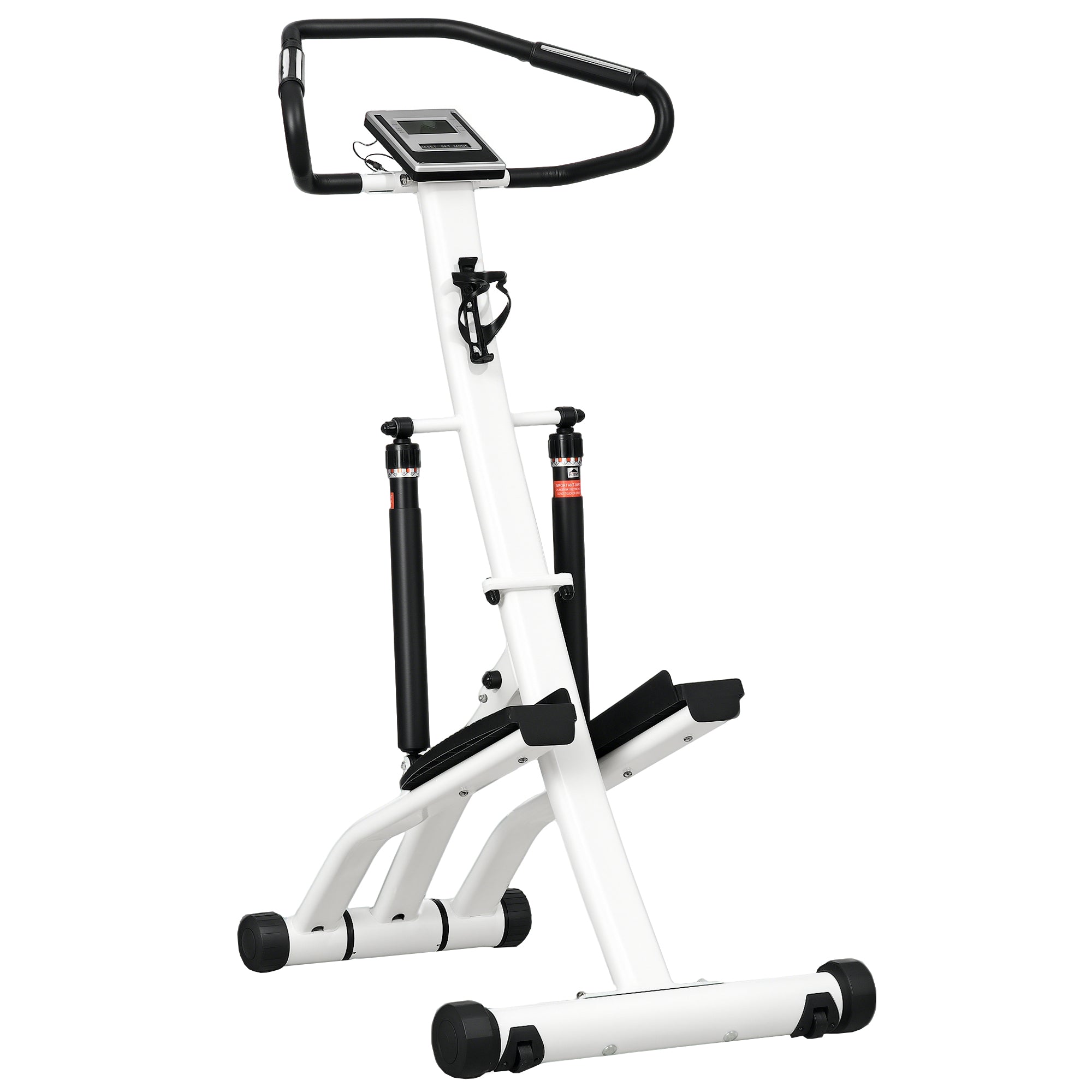 Stepper Machine for Home, Foldable Stair Stepper with 12-Level Hydraulic Resistance, Stair Climber with LCD Monitor, Heart Rate Sensor and Drink Holder, White and Black
