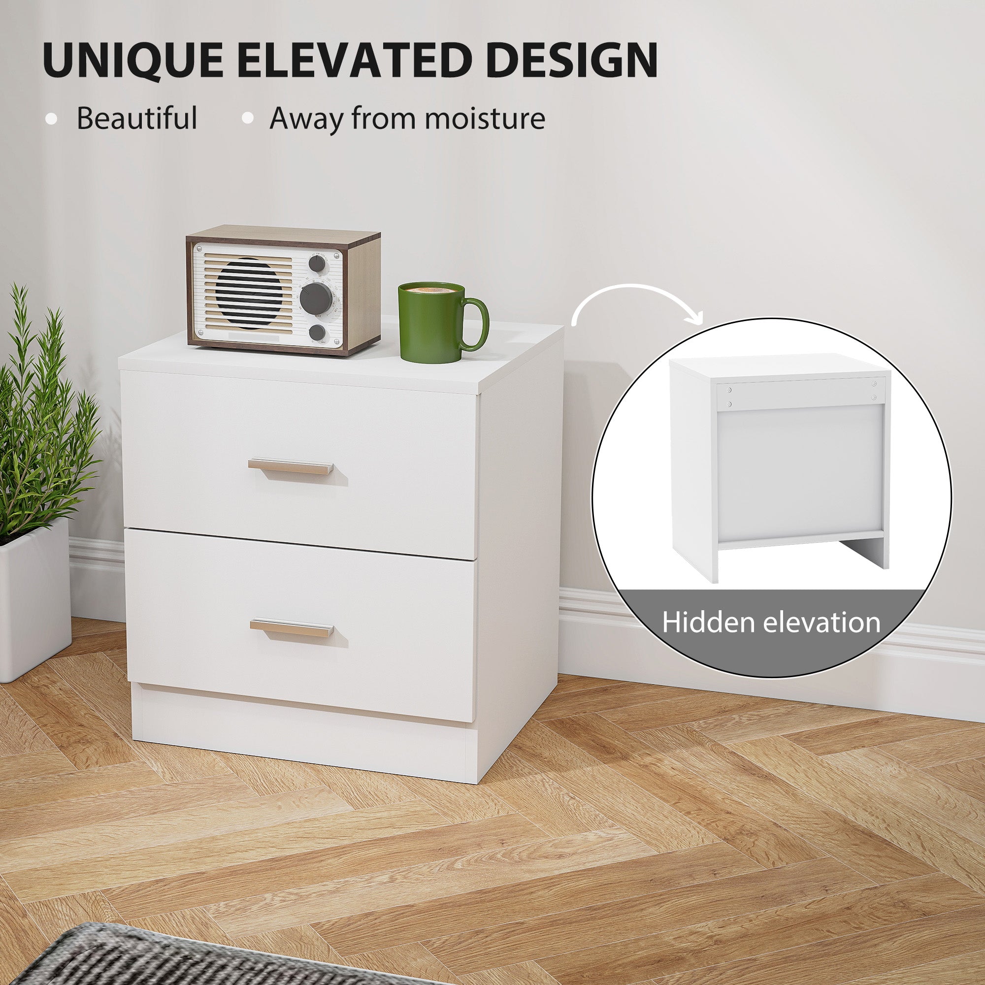 Set of 2 Modern Nightstands, Bedside Tables with 2 Storage Drawers, Accent End Table for Bedroom and Living Room, White