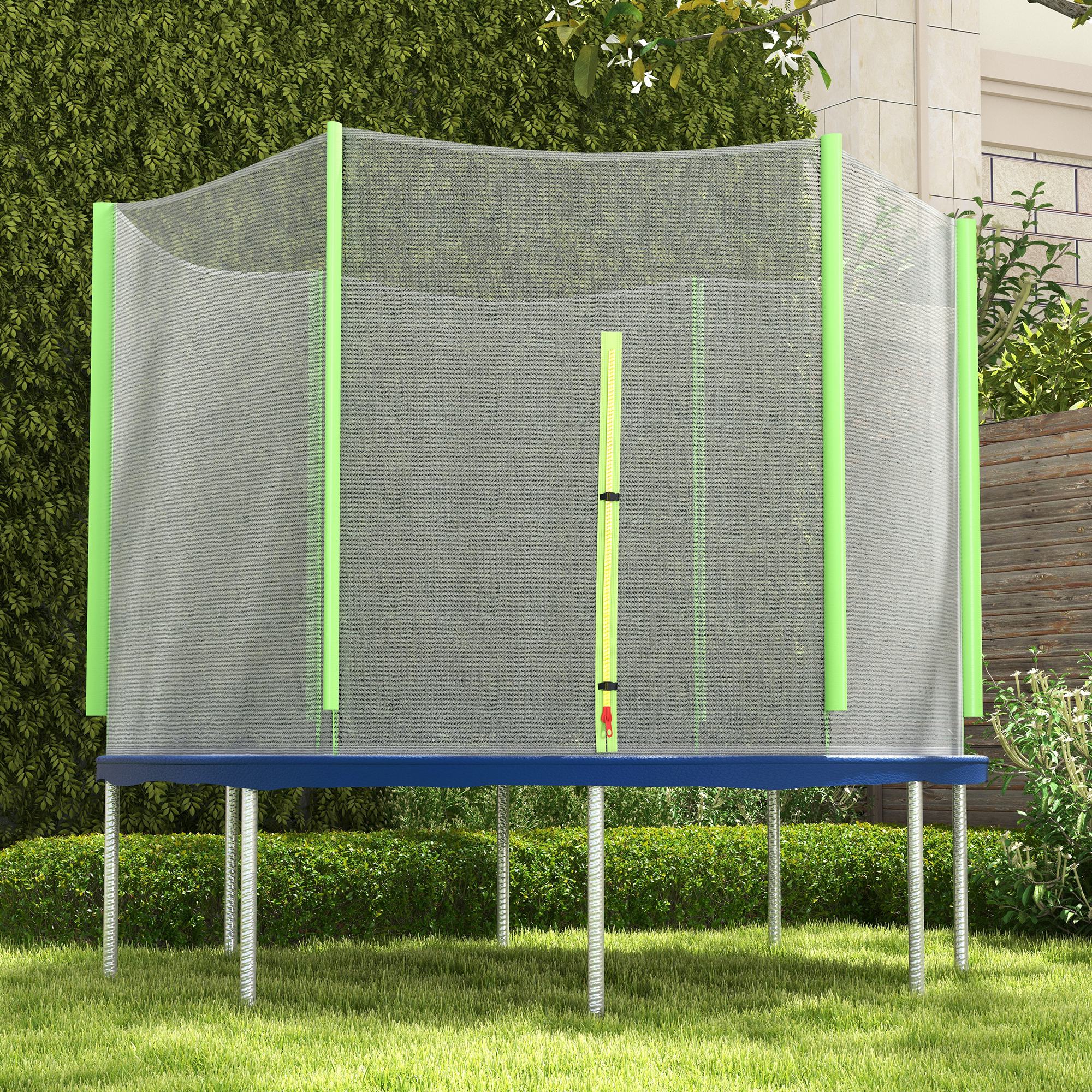 8ft Trampoline Net Replacement with 6 Plastic Pole Covers, Weather-Resistant Trampoline Netting Replacement with Zipped Entrance, Poles Not Included, Green