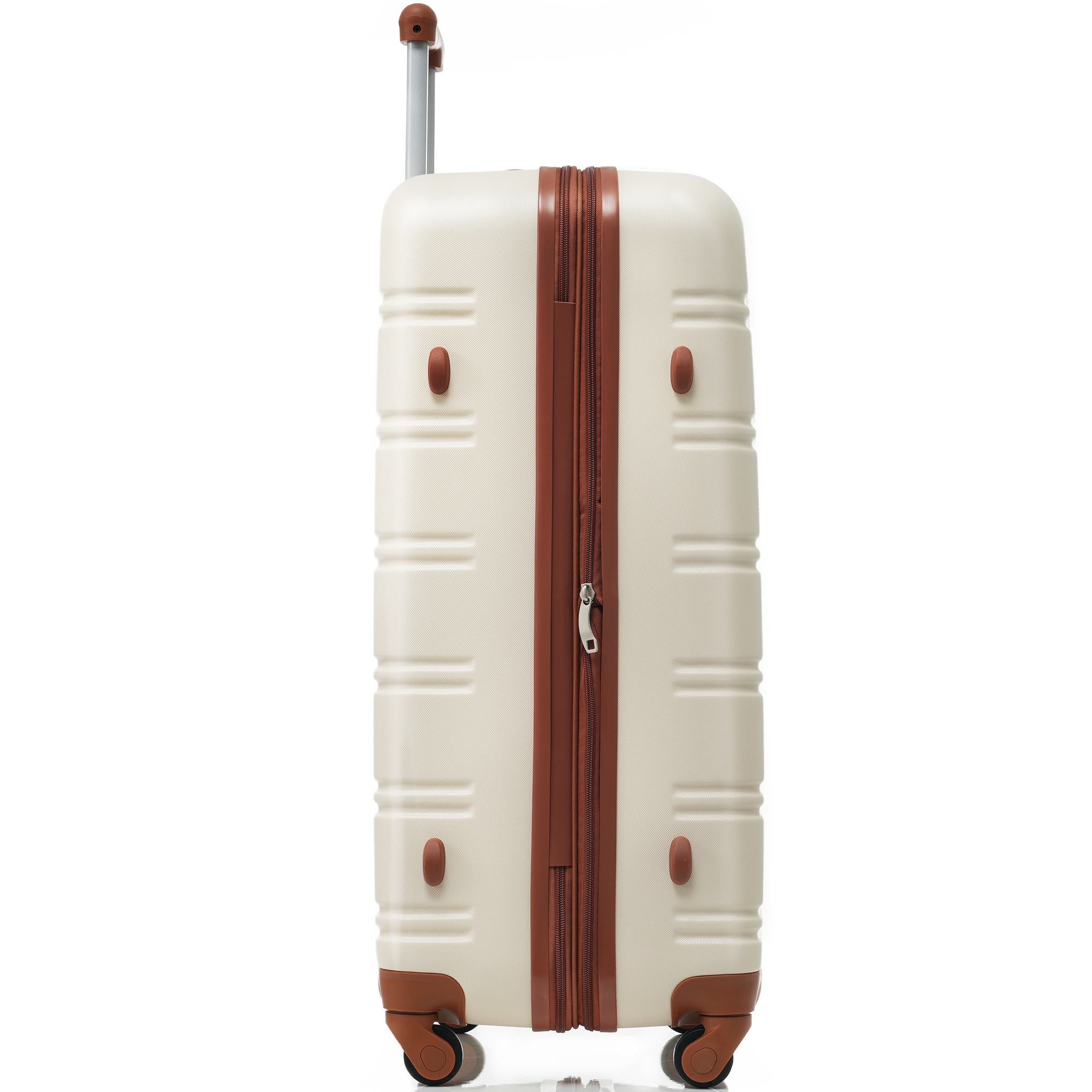 24" 4-Wheel ABS Hard Shell Travel Trolley Suitcase with Adjustable Handle, Luggage with Secure Lock, 45L x 28W x 69H cm, Brown+White