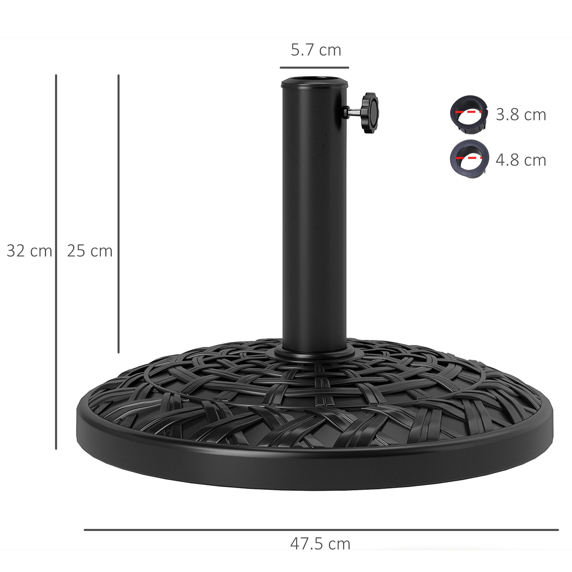 12kg Heavy Duty Resin Parasol Base for 38mm 48mm Poles - Black