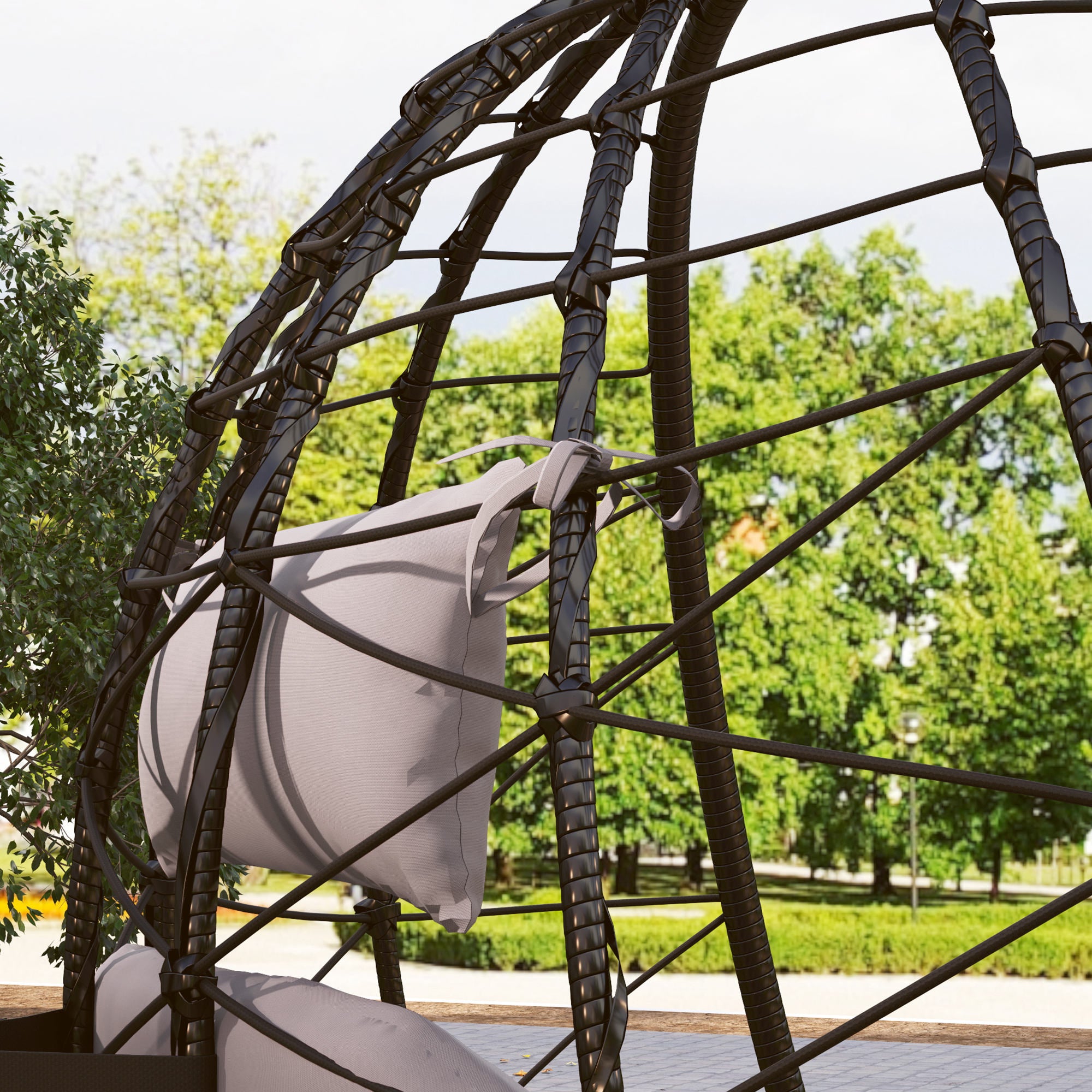 Hanging Egg Chair with Stand and Thick Cushion Grey