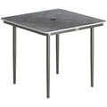 Garden Dining Table for 4, 85 cm Square Outdoor Table with Umbrella Hole, Faux Wood Top, Metal Legs, Dark Grey