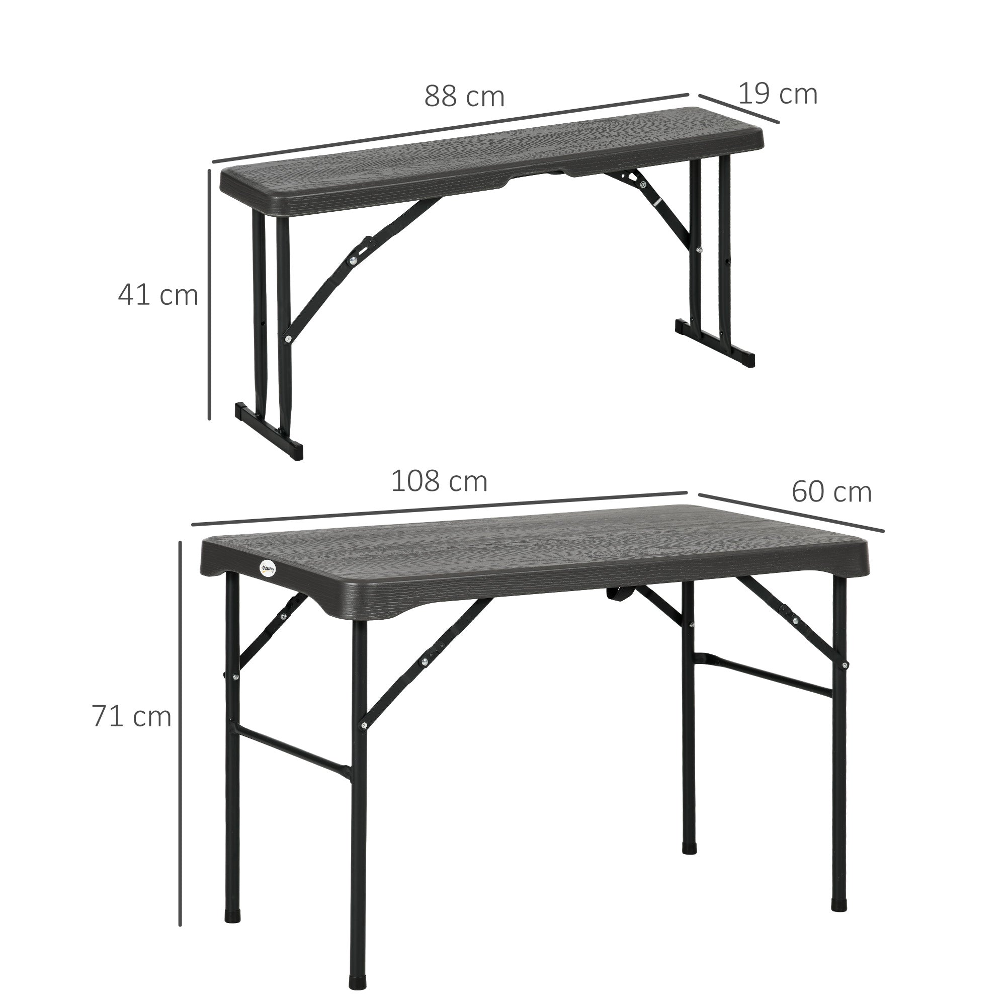 3 Piece Folding Picnic Table Set with Benches - Steel Frame Dark Grey