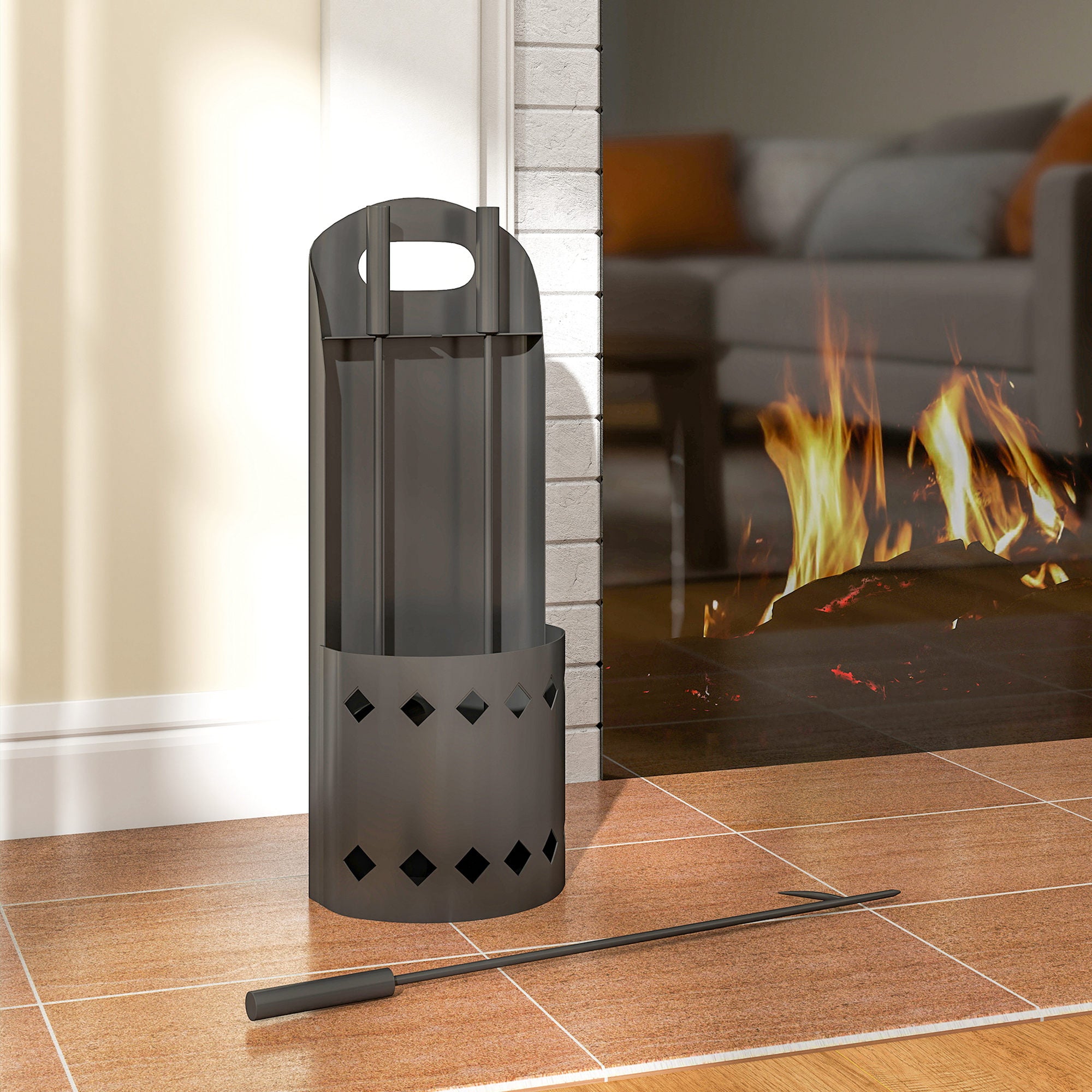 4 Pieces Fireplace Companion Set, Metal Fireplace Accessories Fireside Companion Set with Broom, Shovel, Poker, Bucket, Black