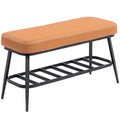 PU Leather Shoe Storage Bench - Brown
