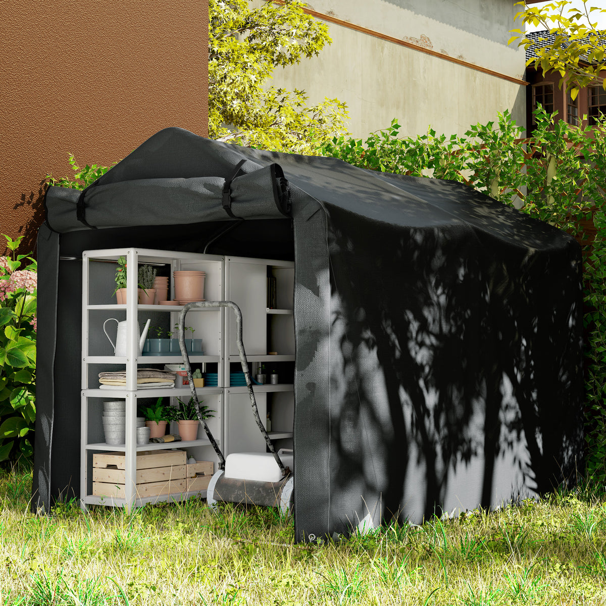 Garden Storage Tent with Roll-Up Door Waterproof Shelter - Black