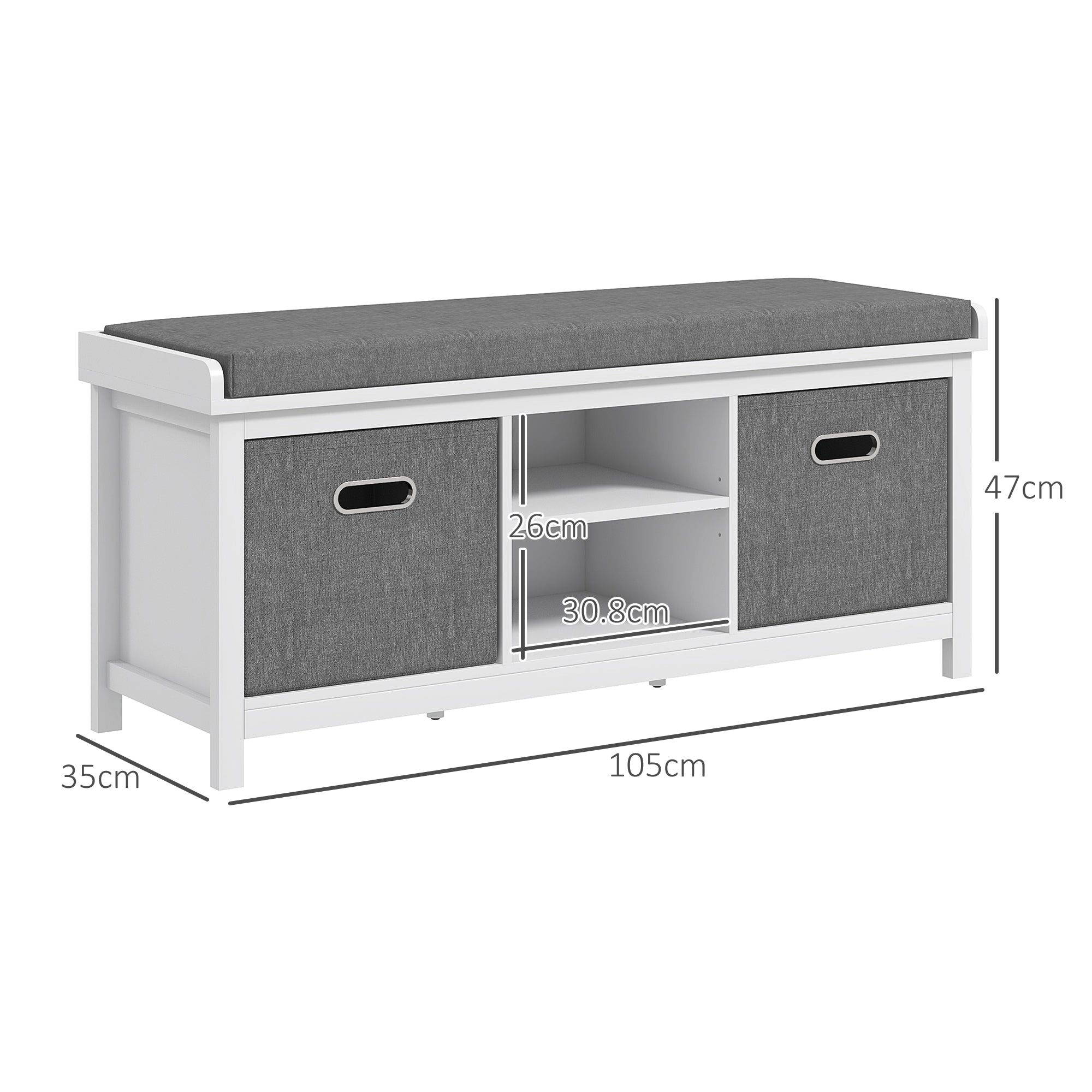 Shoe Storage Bench, with Cushion Seat - White/Grey