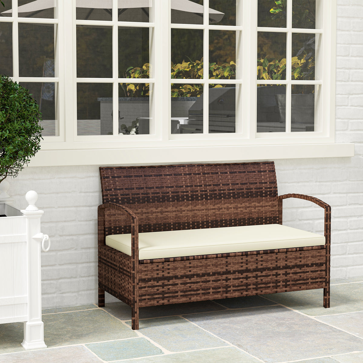 125L Garden Storage Bench with Cushion - Brown