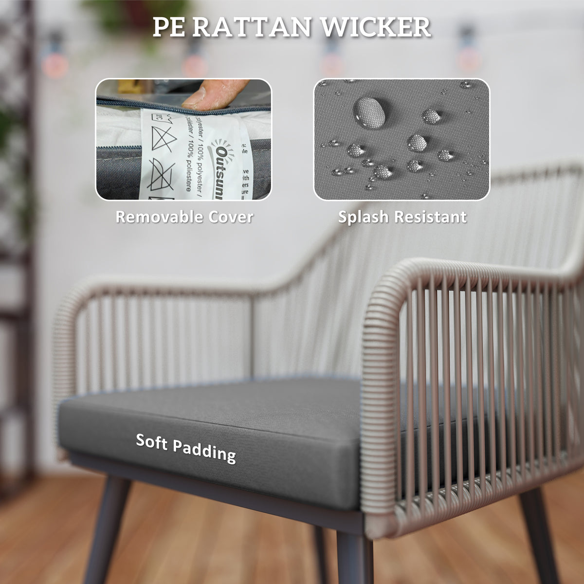 4 Seater Rattan Garden Dining Set with Cushions and Parasol Hole, Round Glass Top Table - Light Brown
