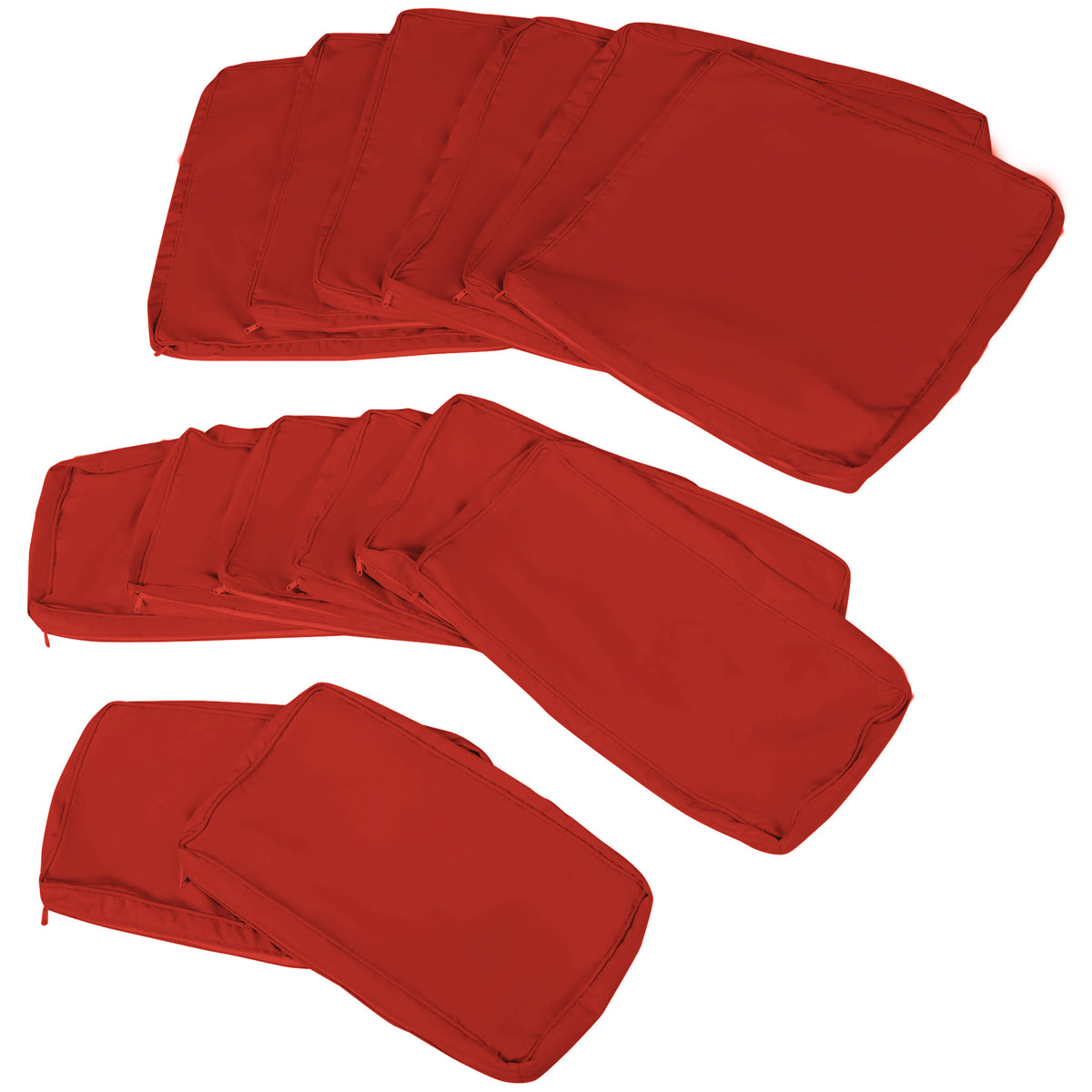 Set of 14 Durable Polyester Outdoor Cushion Covers with Zips - Red