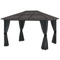 3 x 3.6 Metre Hardtop Gazebo with Polycarbonate Roof and Curtains - Dark Grey