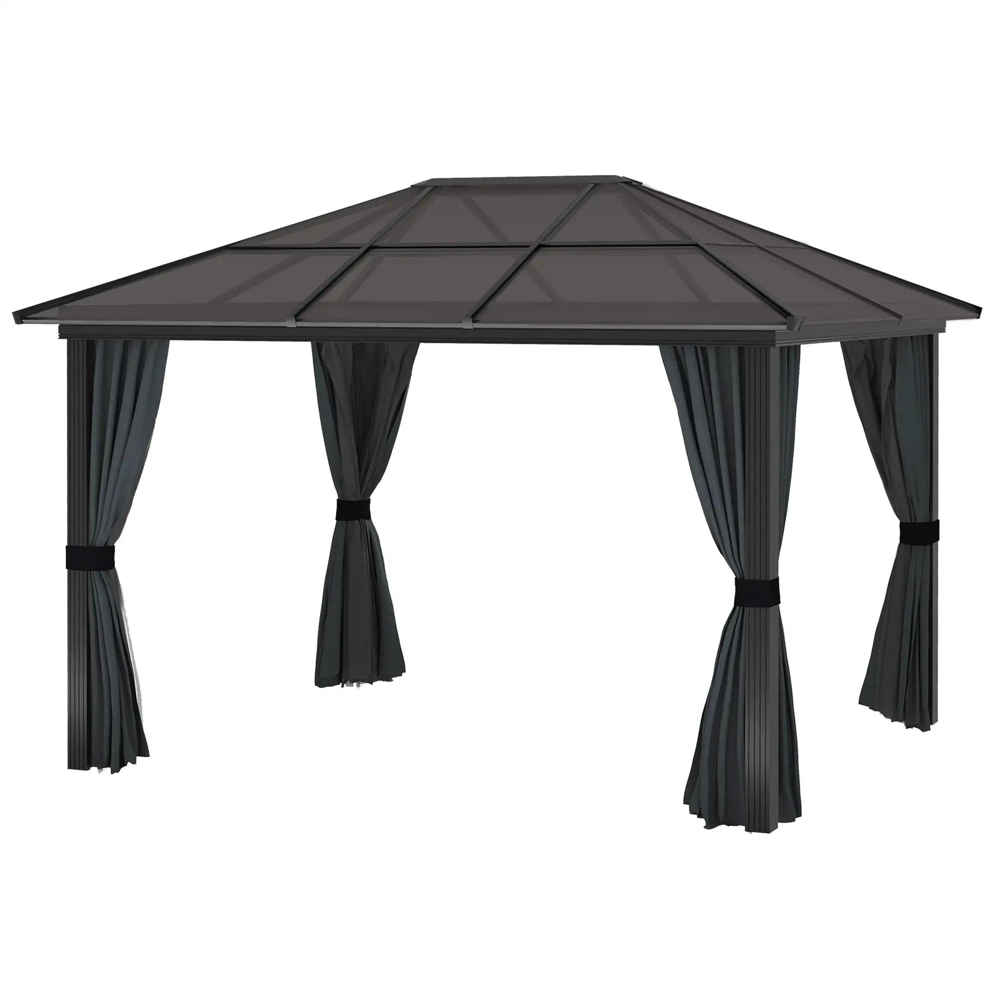 3 by 3.6 Metre Hardtop Gazebo with Polycarbonate Roof and Curtains - Dark Grey