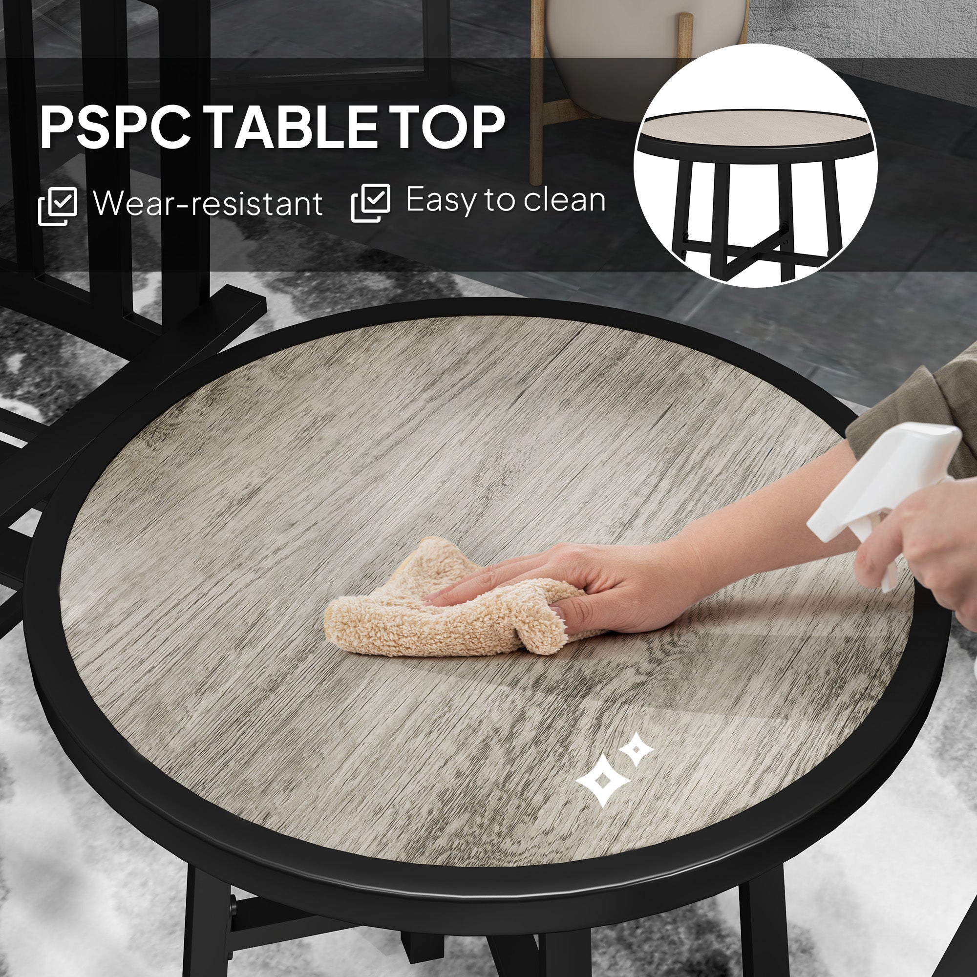 3 Piece Patio Bistro Set with Plastic Top and Stackable Chairs Grey