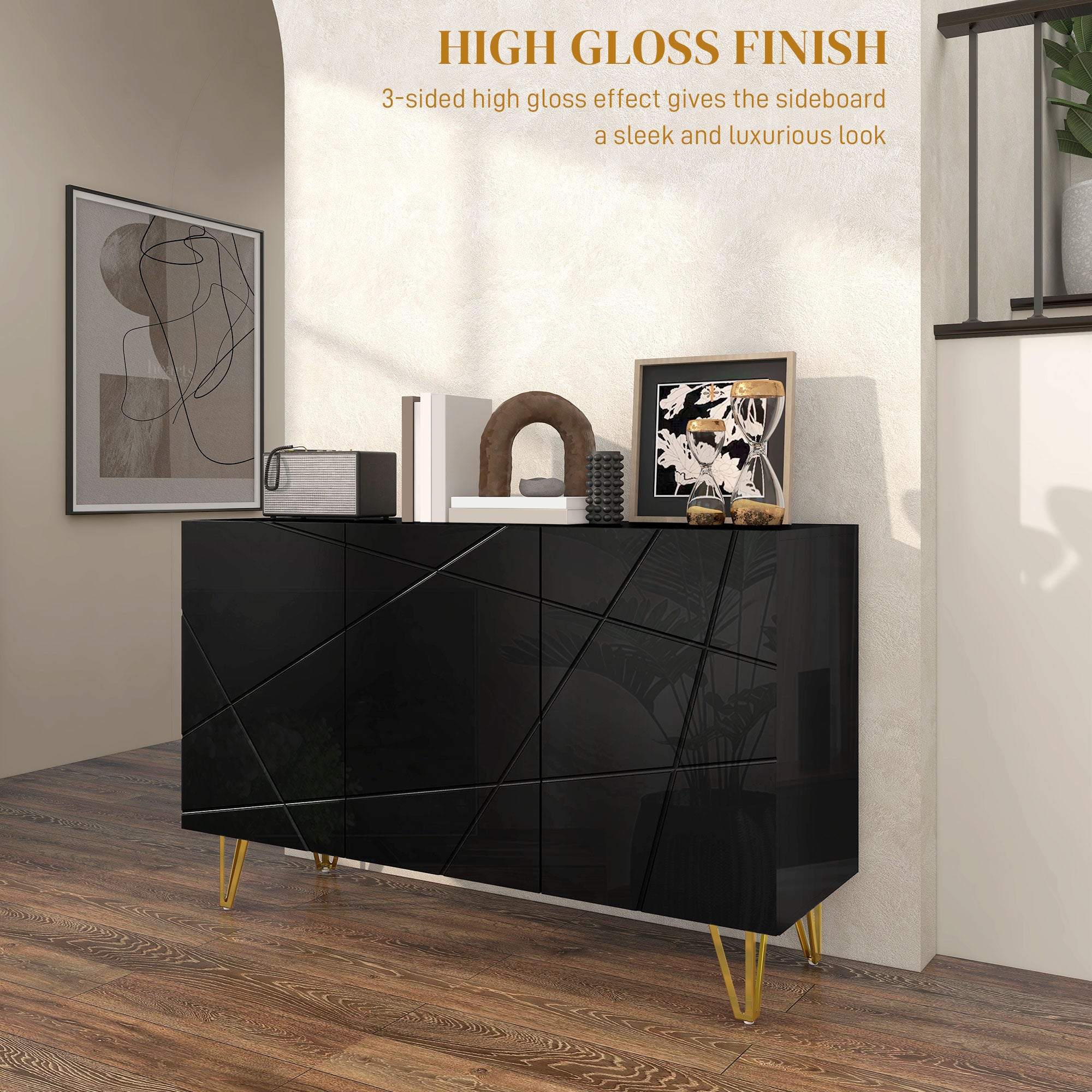 Modern Luxe High Gloss Sideboard, with Hairpin Legs - White