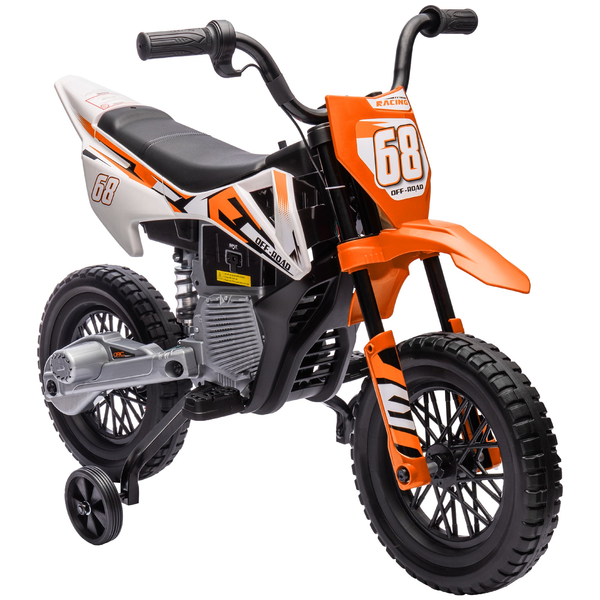 12V Kids Electric Motorbike, Kids Electric Ride on Motorcycle w/ Twist Grip Throttle, Training Wheels - Orange