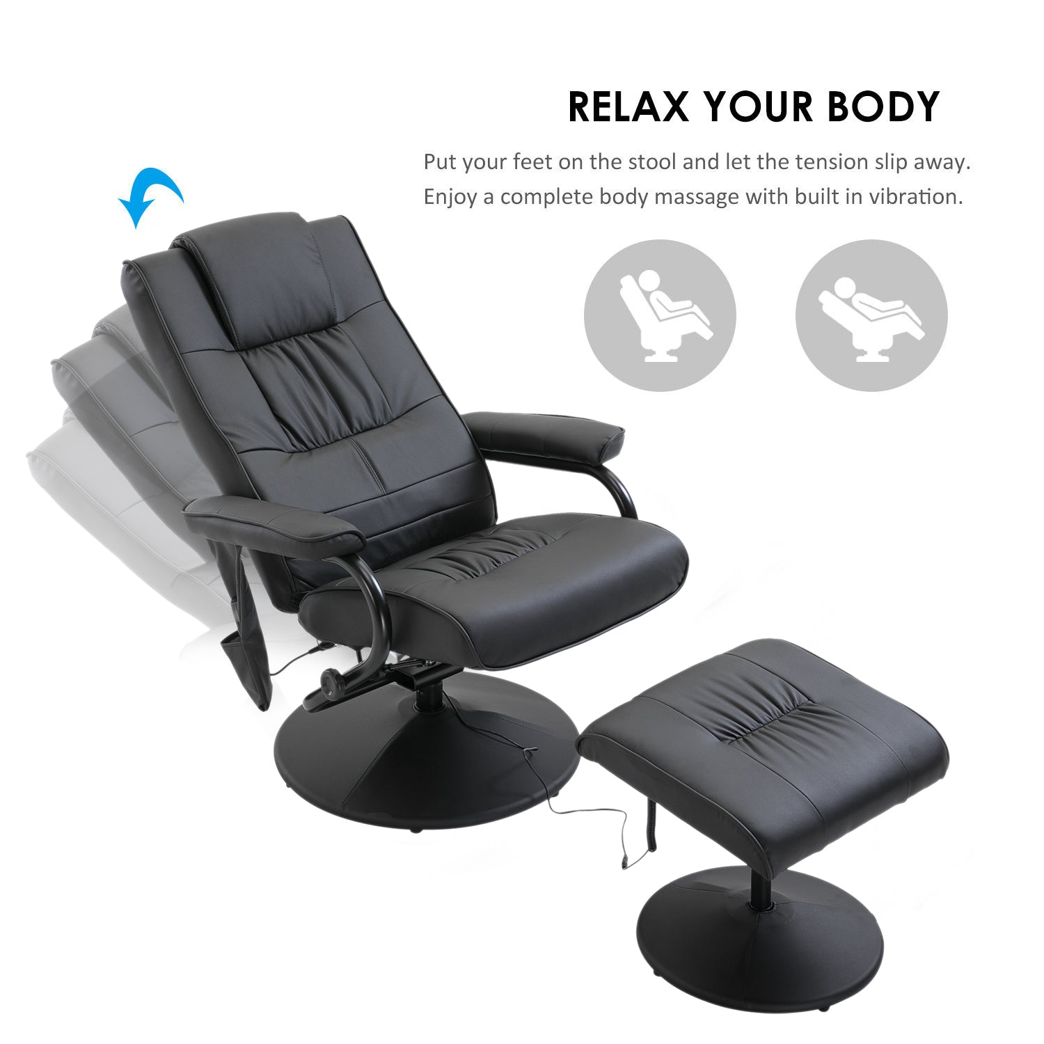 Deluxe Faux Leather Massage Recliner Chair Easy Sofa Armchair Beauty Couch Bed with Foot Stool Black