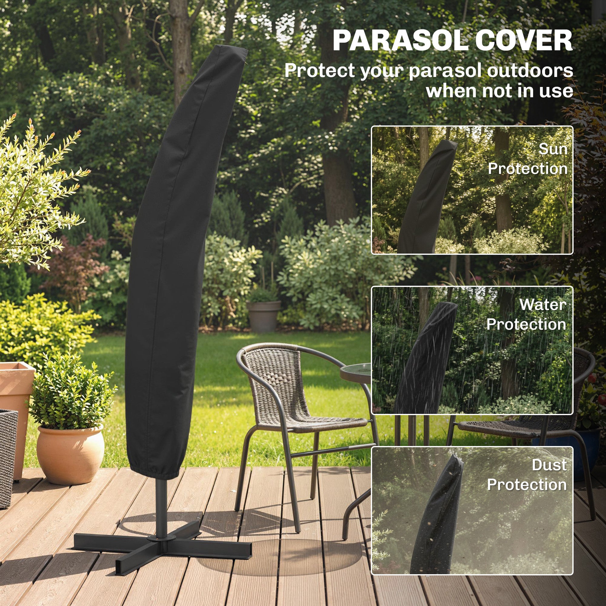 3m Overhanging Parasol, with Base, Weights and Cover - Sand brown