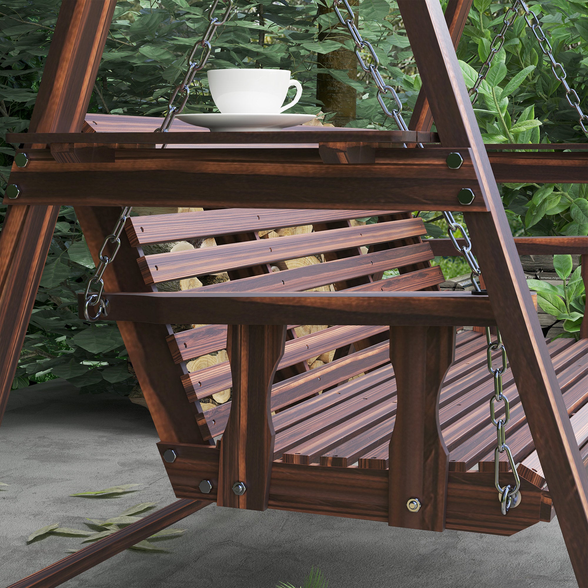 Three-Seater Wooden Swing Bench