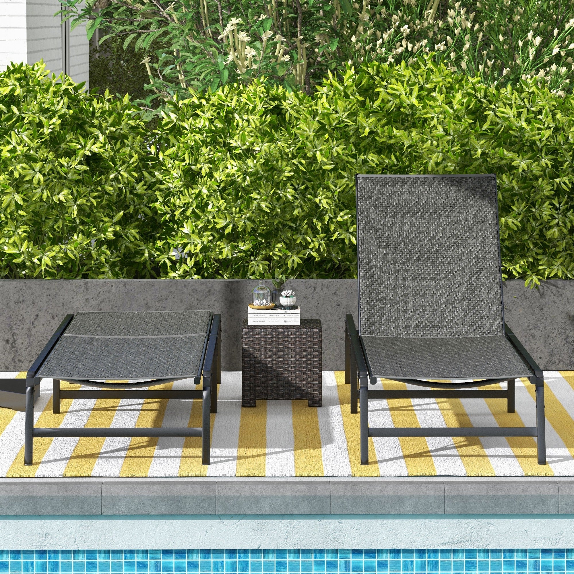 Foldable Outdoor PE Rattan Sun Lounger Set of 2, Patio Wicker Recliners Lounge Chair w/ 5-Level Adjustable Backrest, for Poolside, Garden, Grey