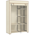 Portable Fabric Wardrobe with Hanging Rail and 6 Shelves - Cream White