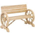 Fir Wood 2-Seater Outdoor Garden Wagon Wheel Bench, Natural Wood Finish