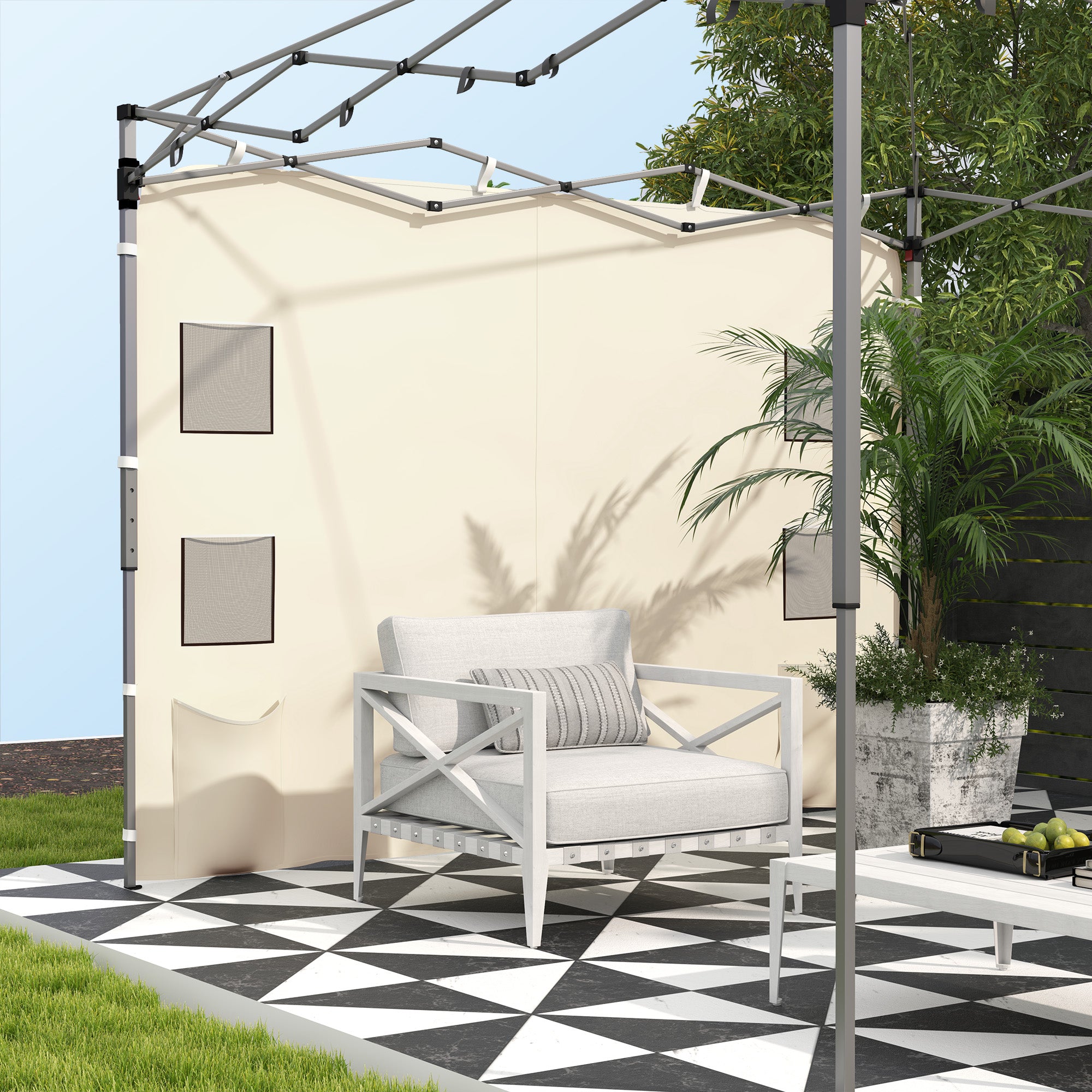 Replacement Gazebo Sidewall 195x295cm with Storage Pockets Oxford Fabric - Beige