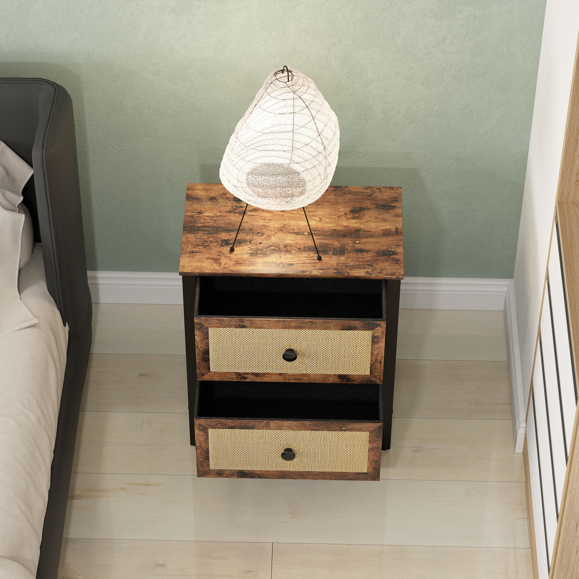 Industrial-Natural Bedside Table Set of 2 - Brown