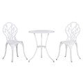 3 Piece Aluminium Patio Bistro Set with Umbrella Hole - White