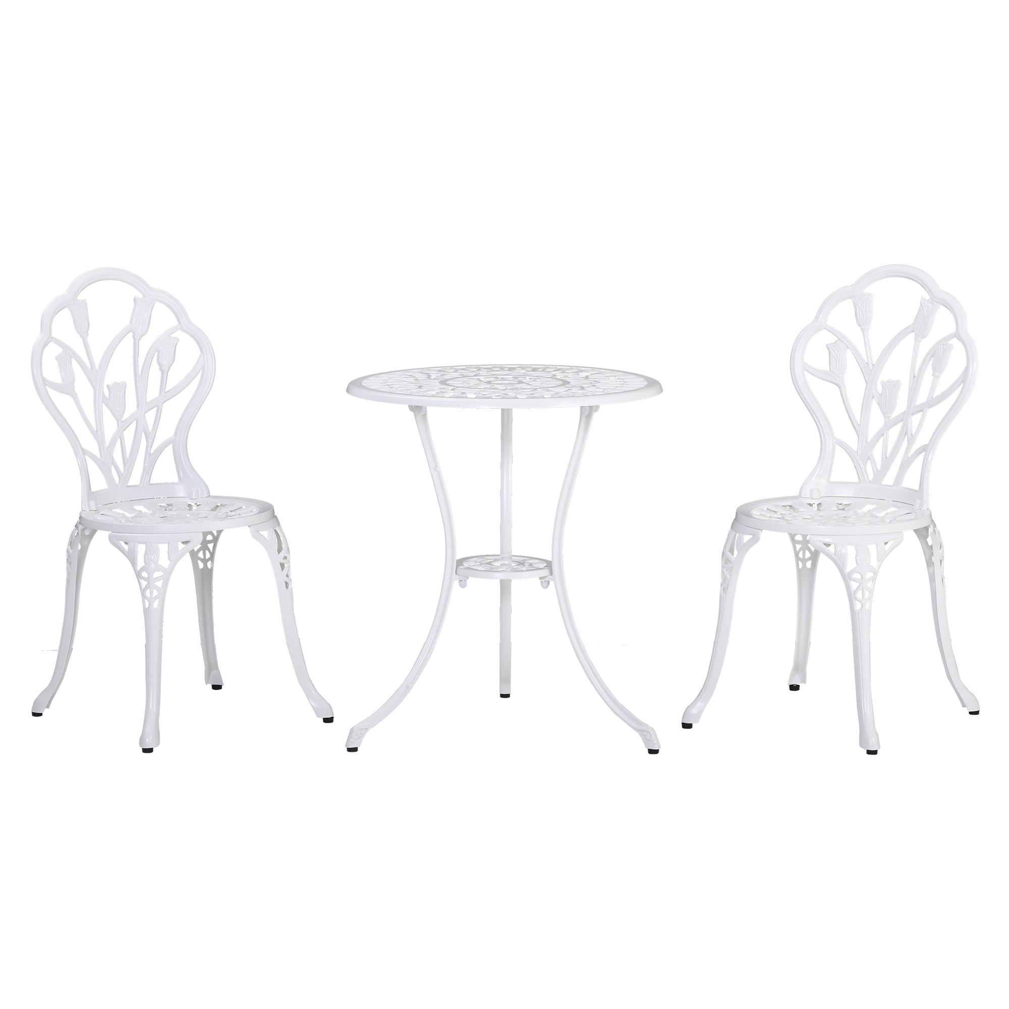3 Piece Aluminium Patio Bistro Set with Umbrella Hole - White