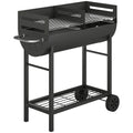 Charcoal Barbecue Grill with 2 Cooking Areas, Portable BBQ Trolley with Wheels, Height Adjustable Grates, Bottom Shelf