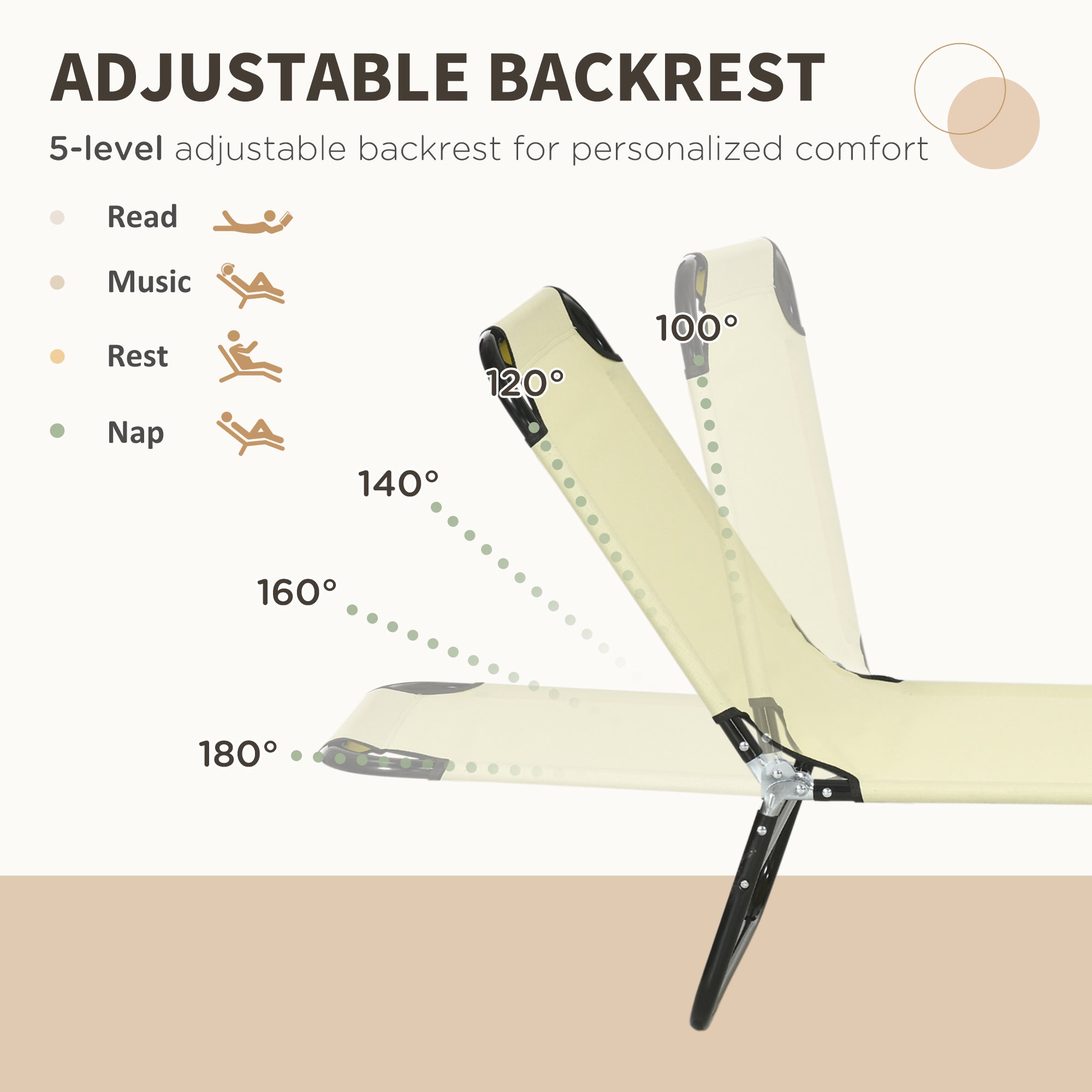 Set of Two Metal Frame Folding Sun Loungers - Beige