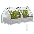 Metal Raised Garden Bed with Greenhouse Cover 185x95x92cm - White and Dark Grey