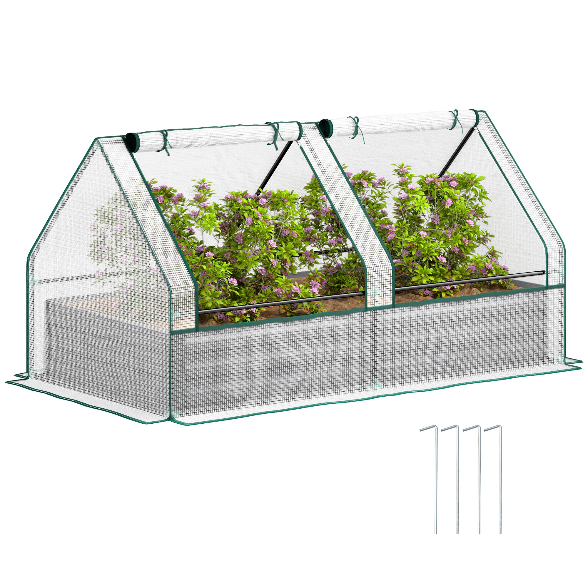 Metal Raised Garden Bed with Greenhouse Cover - White and Dark Grey