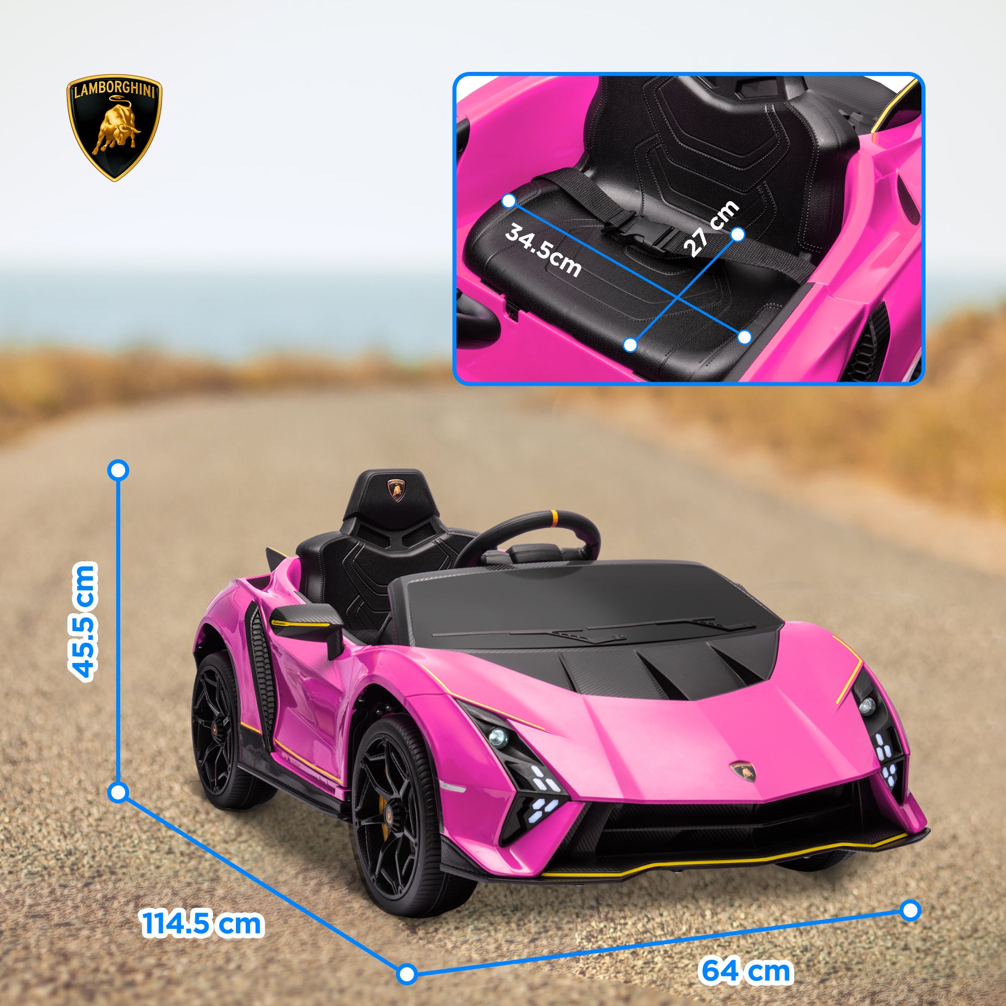 12V Lamborghini Autentica Licensed Kids Electric Car with Remote Control, Four Suspension Wheels, Soft Start, Pink